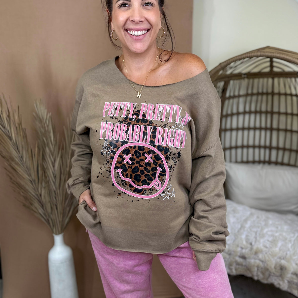 Probably Right Graphic Sweatshirt- Custom Cut-130 Graphic Tees-Heathered Boho-Heathered Boho Boutique, Women's Fashion and Accessories in Palmetto, FL