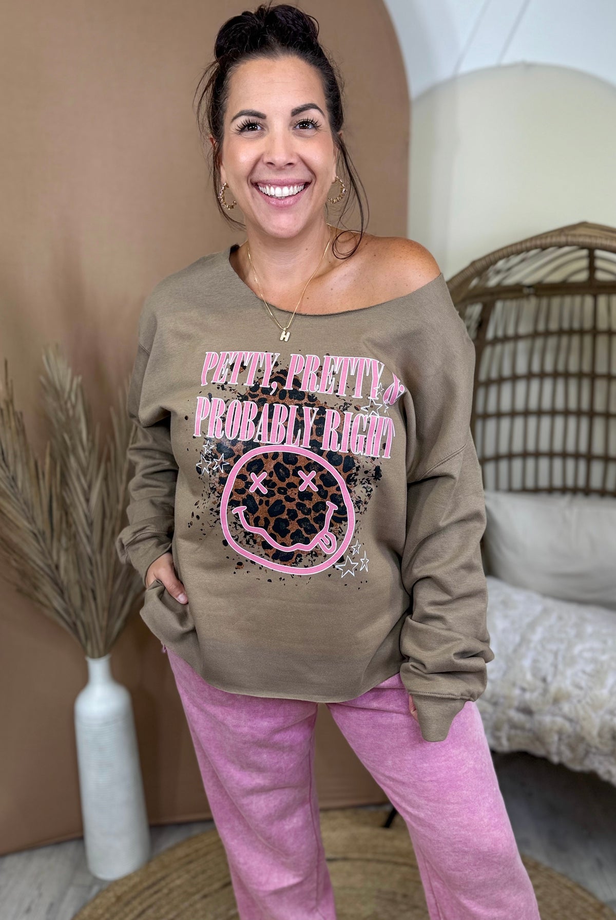 Probably Right Graphic Sweatshirt- Custom Cut-130 Graphic Tees-Heathered Boho-Heathered Boho Boutique, Women's Fashion and Accessories in Palmetto, FL