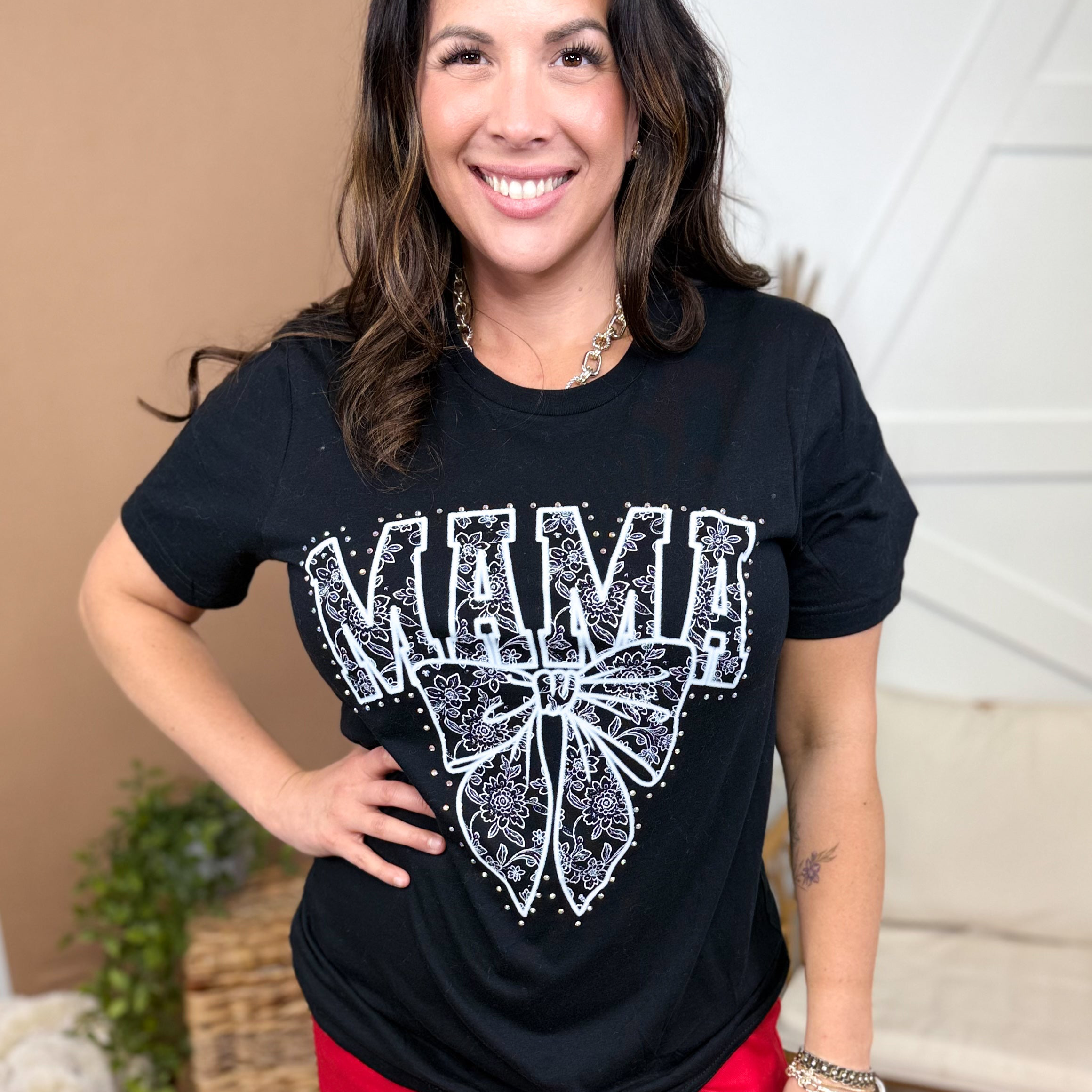 Mama With Bling Graphic Tee-130 Graphic Tees-Lucky & Blessed Life-Heathered Boho Boutique, Women's Fashion and Accessories in Palmetto, FL