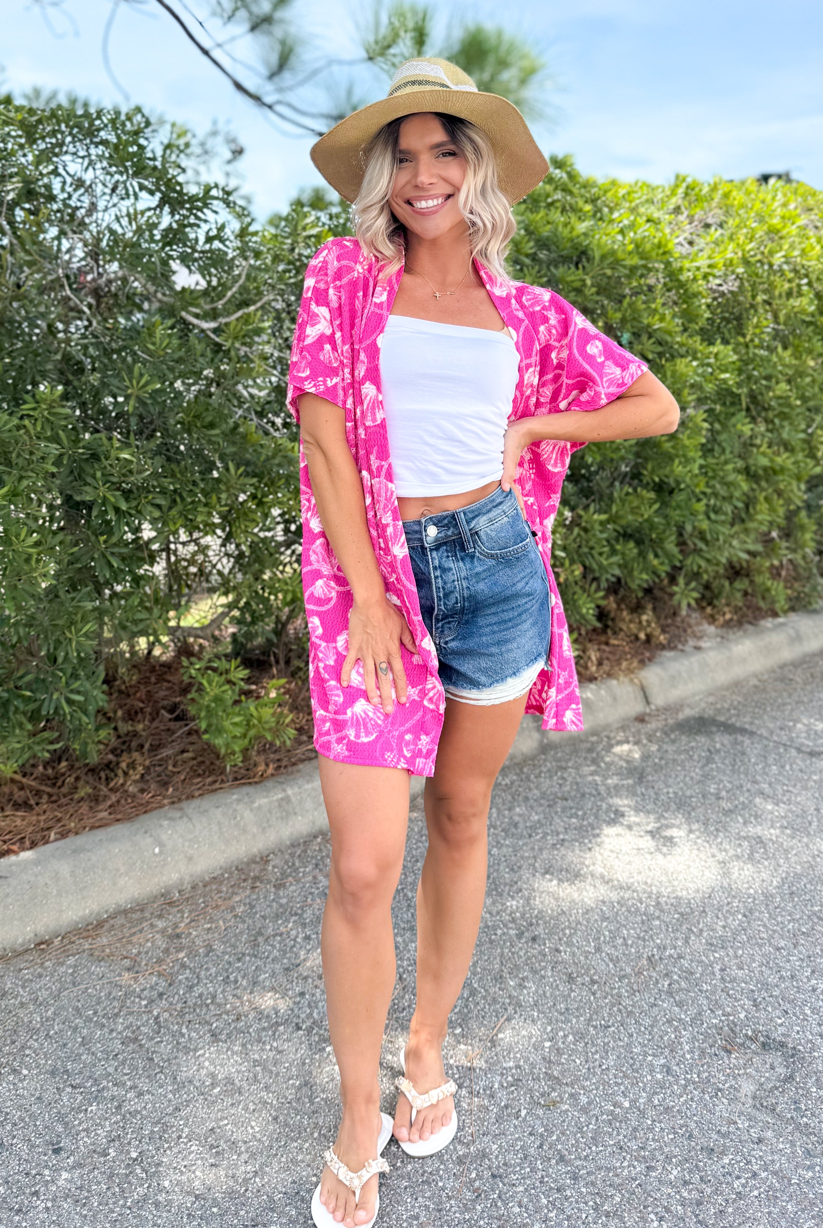 Pink Paradise Kimono-220 CARDIGANS KIMONOS-HEIMISH-Heathered Boho Boutique, Women's Fashion and Accessories in Palmetto, FL