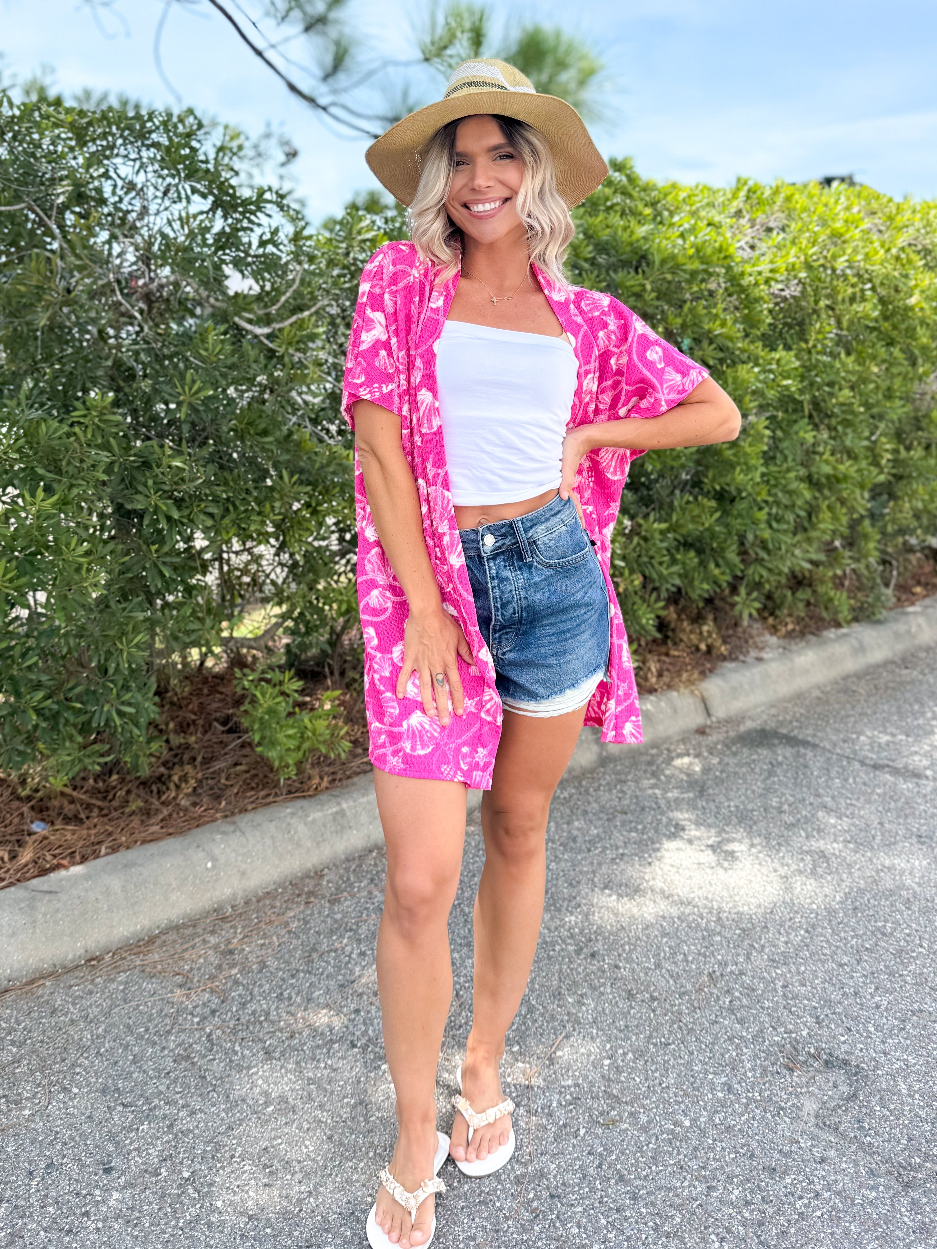Pink Paradise Kimono-220 CARDIGANS KIMONOS-HEIMISH-Heathered Boho Boutique, Women's Fashion and Accessories in Palmetto, FL