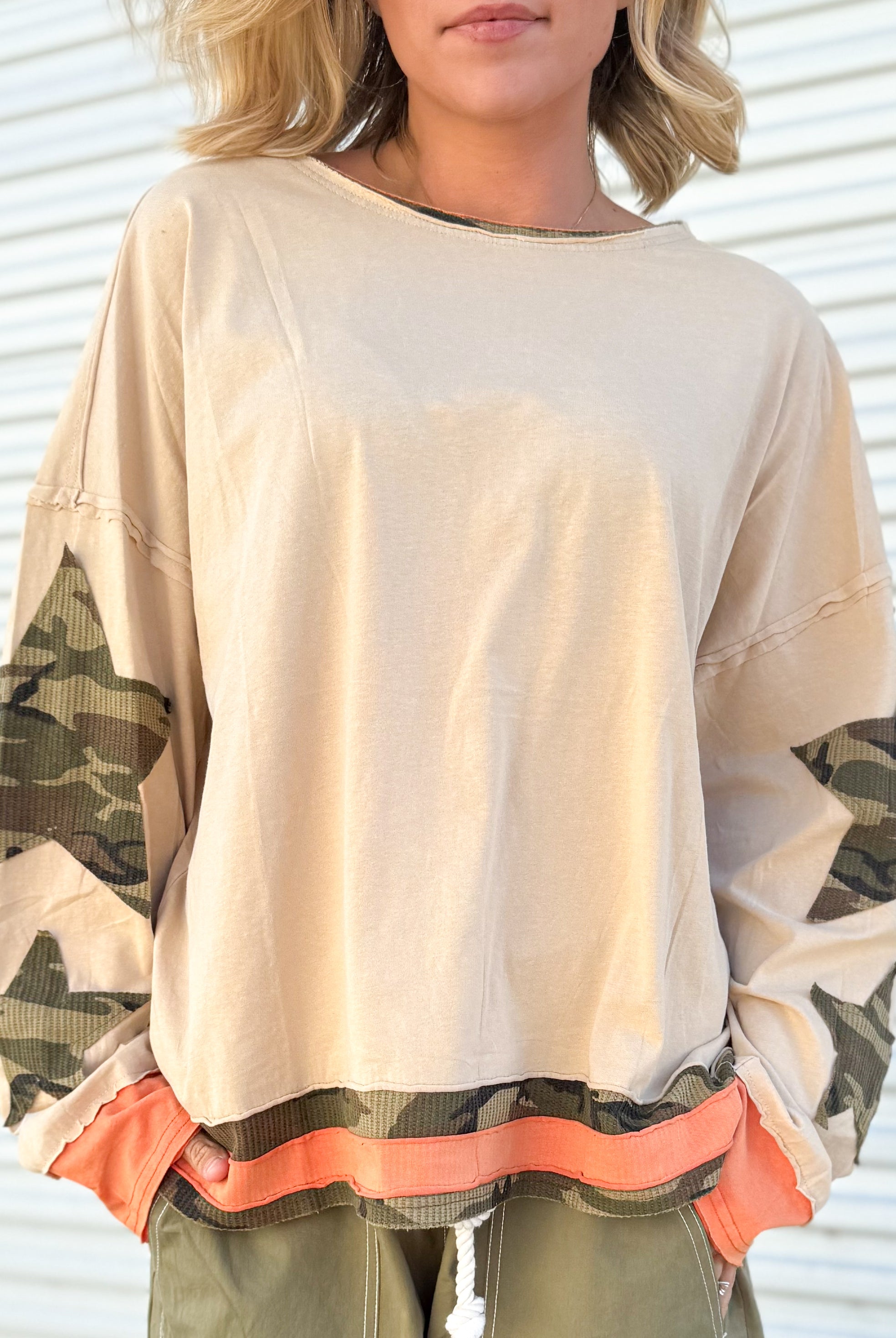 Camo Companion Top-120 LONG SLEEVE TOPS-ODDI-Heathered Boho Boutique, Women's Fashion and Accessories in Palmetto, FL