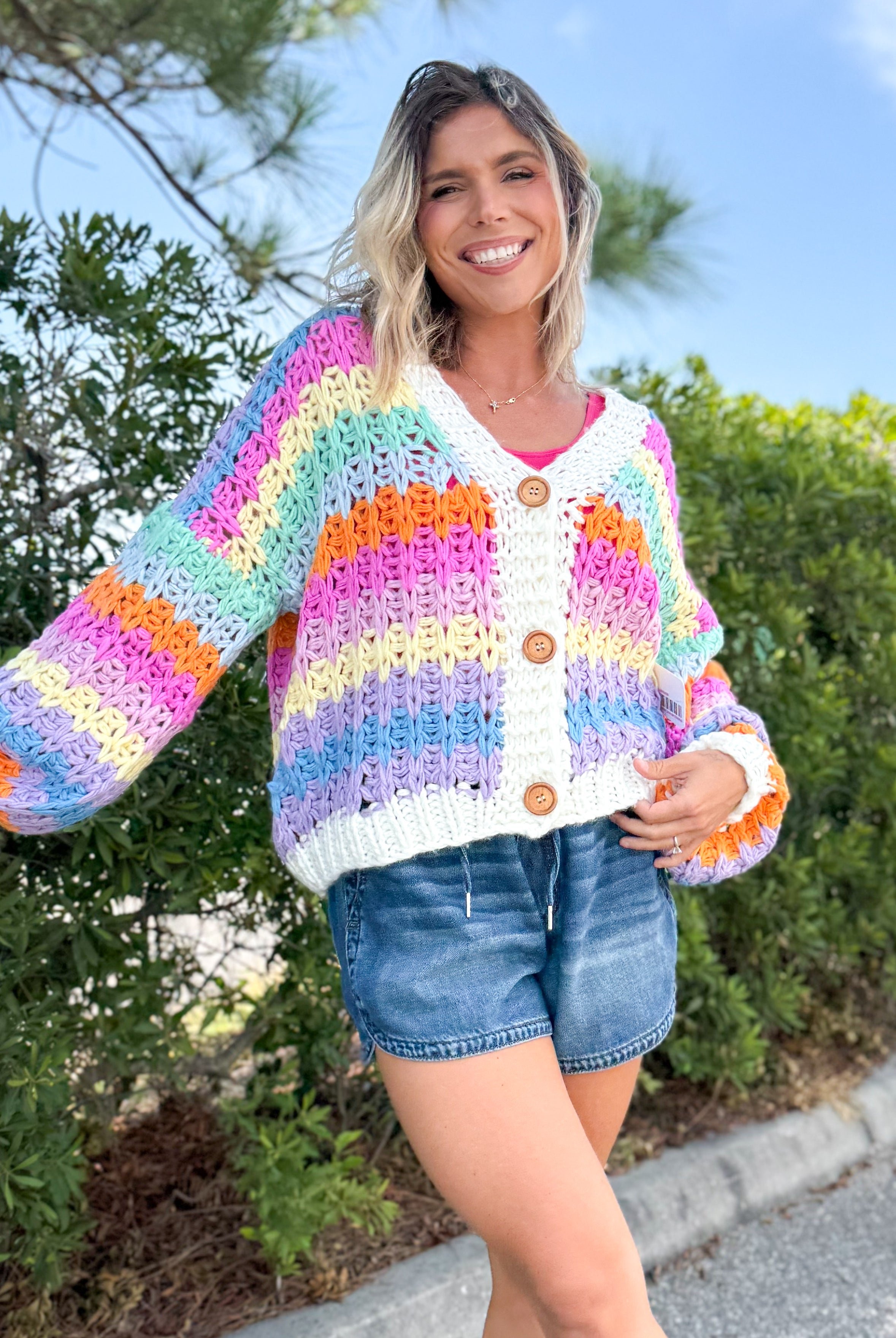 Chasing Color Knit Cardigan-220 CARDIGANS KIMONOS-POLAGRAM-Heathered Boho Boutique, Women's Fashion and Accessories in Palmetto, FL
