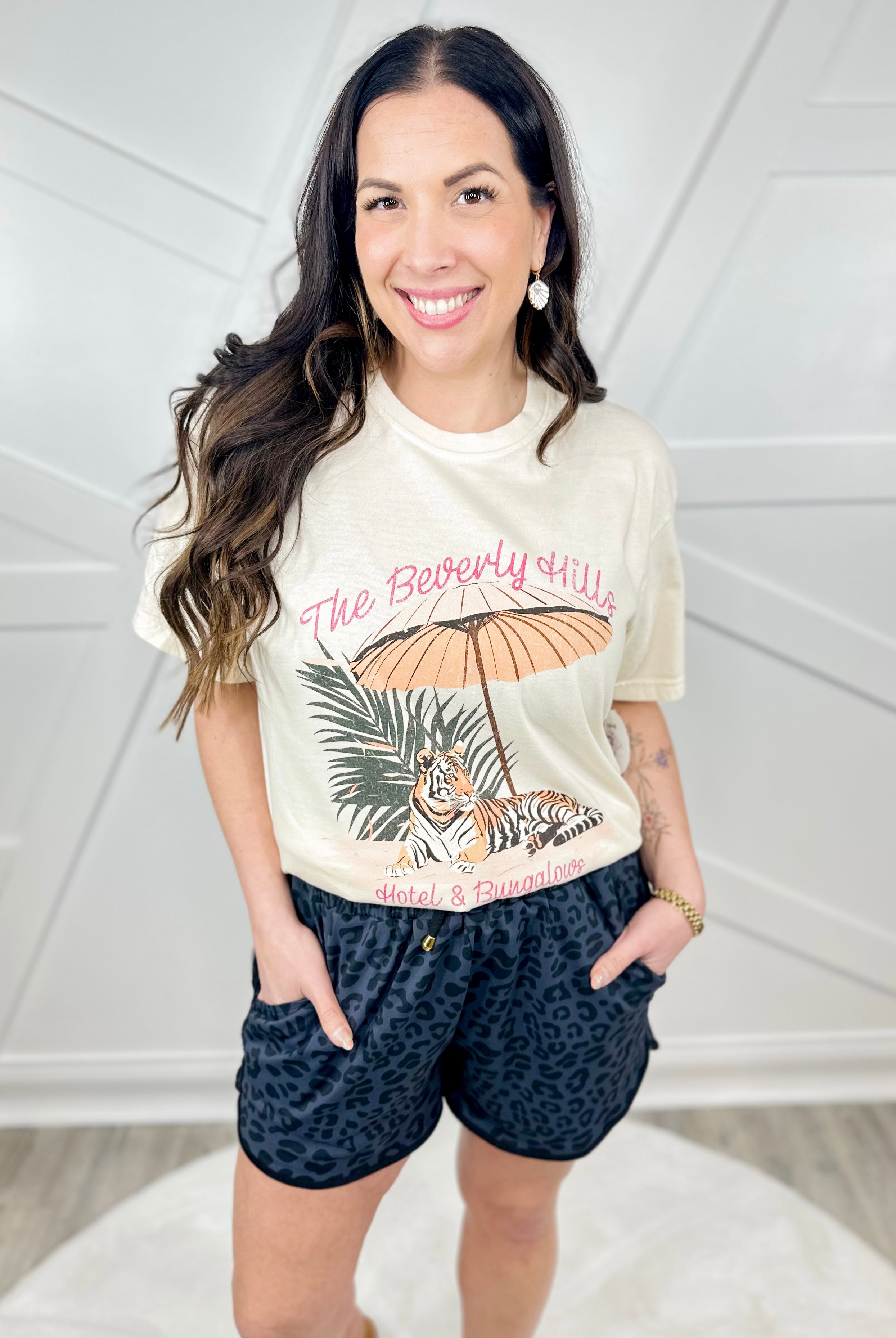 Beverly Hills Hotel Graphic Tee-130 Graphic Tees-Heathered Boho-Heathered Boho Boutique, Women's Fashion and Accessories in Palmetto, FL