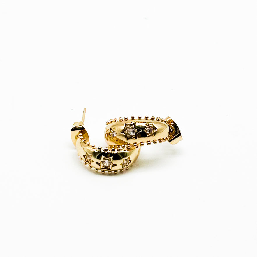 Shimmer Star Half Hoop Earring-310 Jewelry-NIHAO JEWELRY-Heathered Boho Boutique, Women's Fashion and Accessories in Palmetto, FL