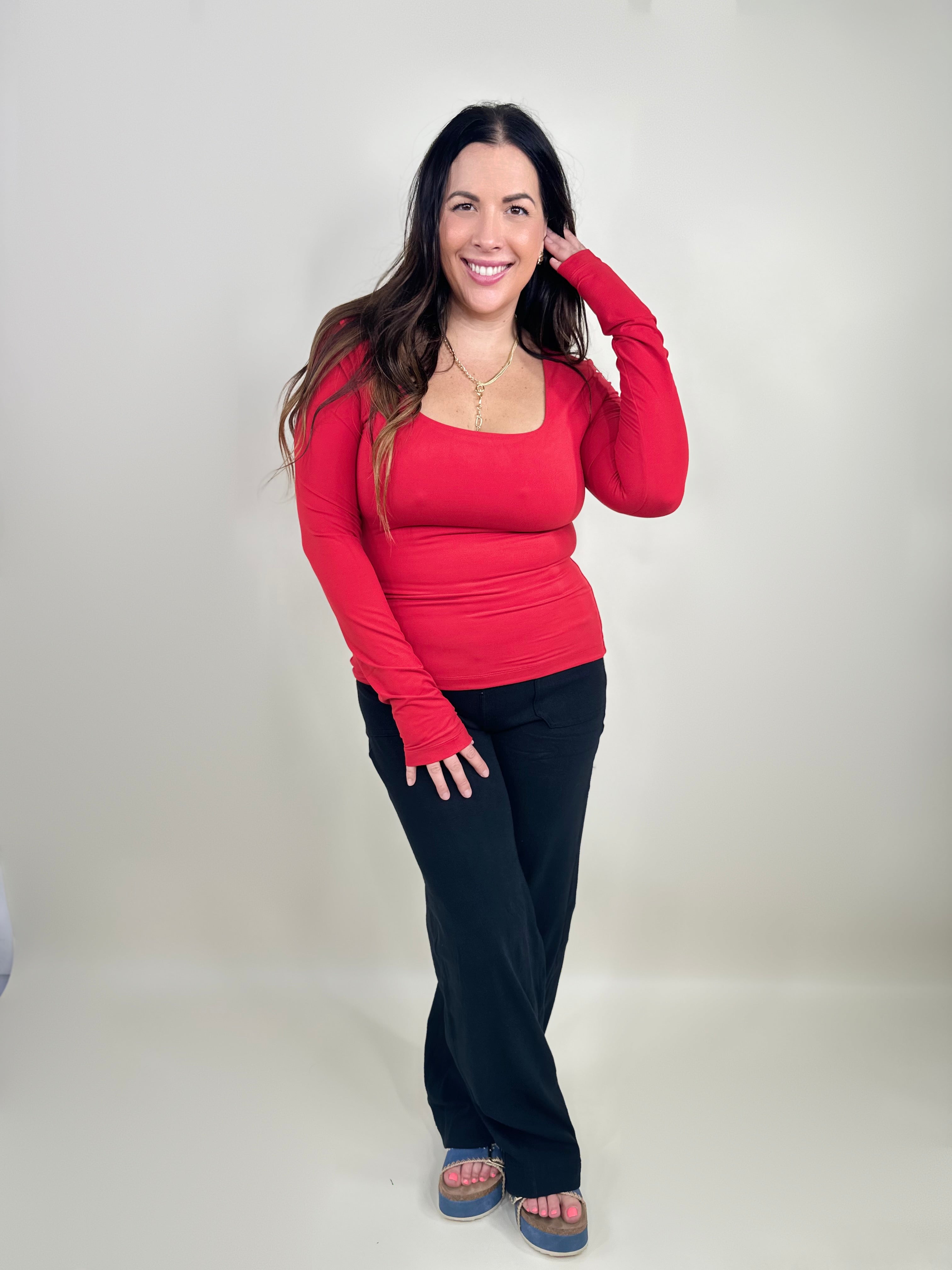 That's My Cue Long Sleeve Top-120 Long Sleeve Tops-Rae Mode-Heathered Boho Boutique, Women's Fashion and Accessories in Palmetto, FL