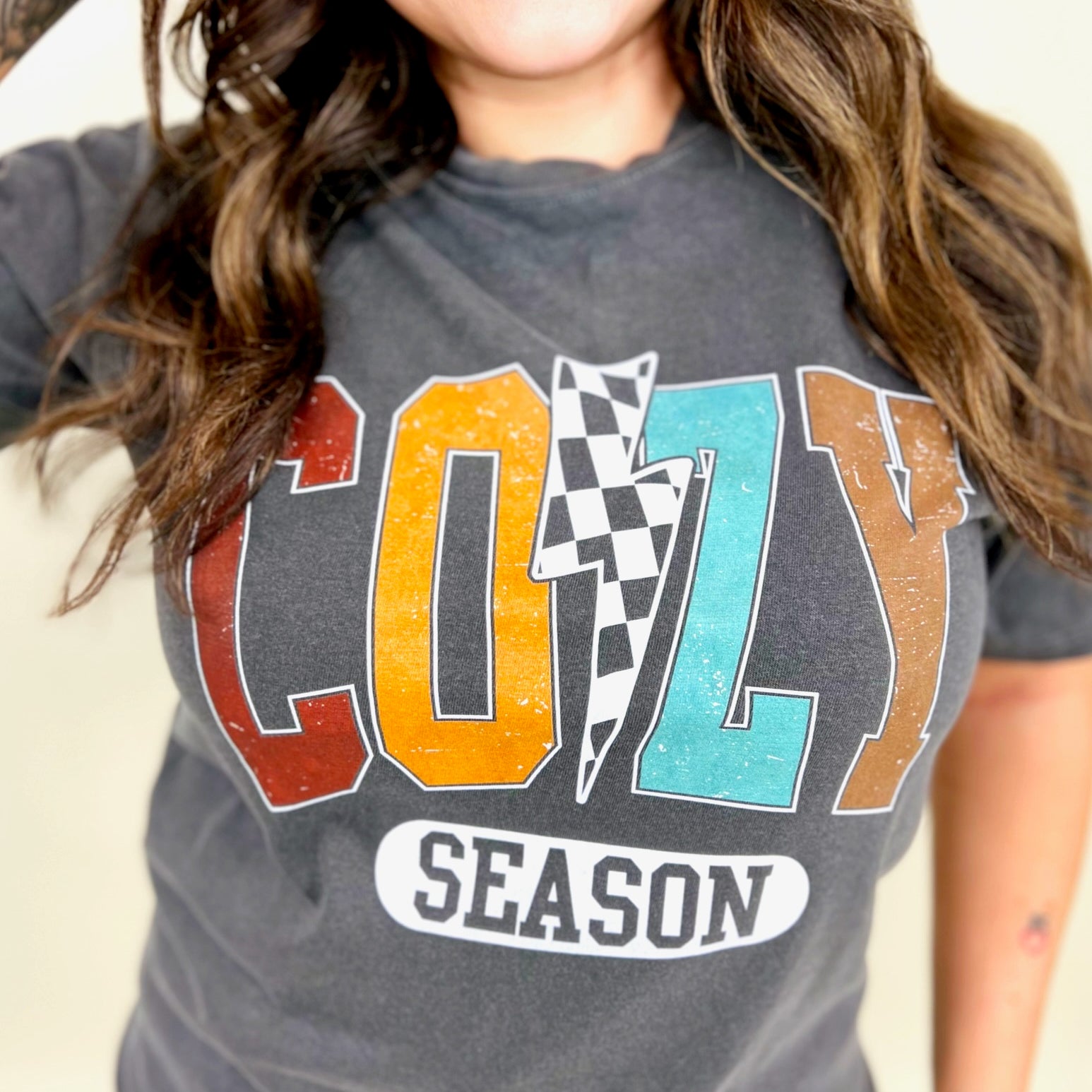 Cozy Season Graphic Tee-130 Graphic Tees-Heathered Boho-Heathered Boho Boutique, Women's Fashion and Accessories in Palmetto, FL