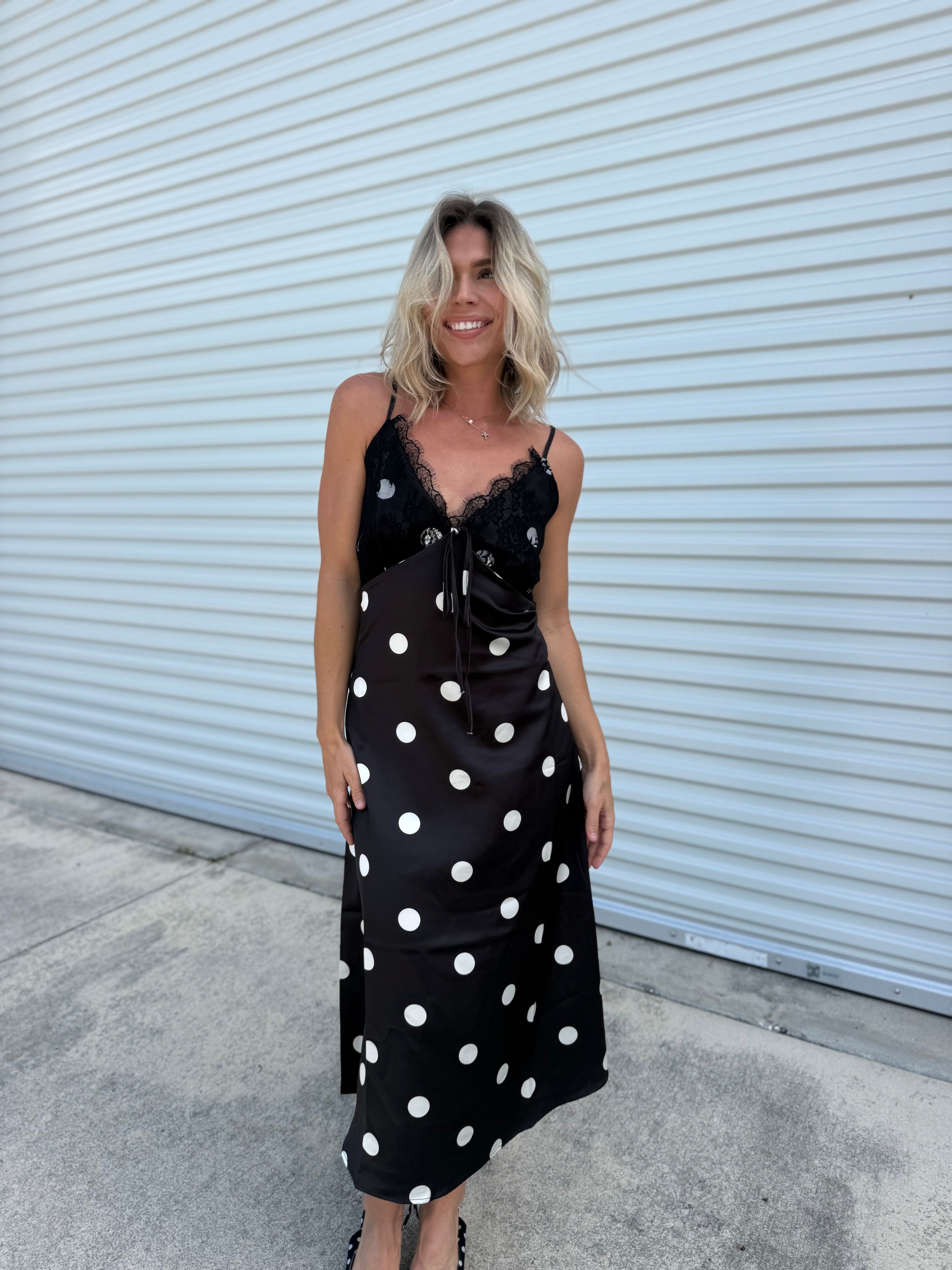 Darling Polka Dot Dress-230 DRESSES/JUMPSUITS/ROMPERS-JADE BY JANE-Heathered Boho Boutique, Women's Fashion and Accessories in Palmetto, FL