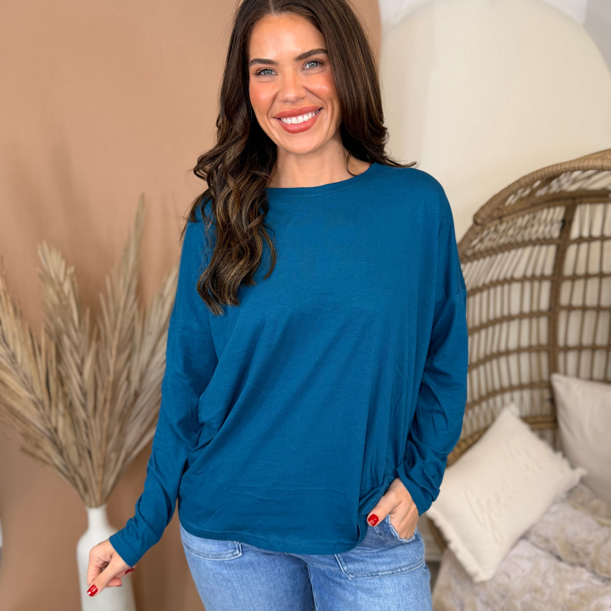 Doorbuster: The Unscripted Long Sleeve Top-120 LONG SLEEVE TOPS-ZENANA-Heathered Boho Boutique, Women's Fashion and Accessories in Palmetto, FL