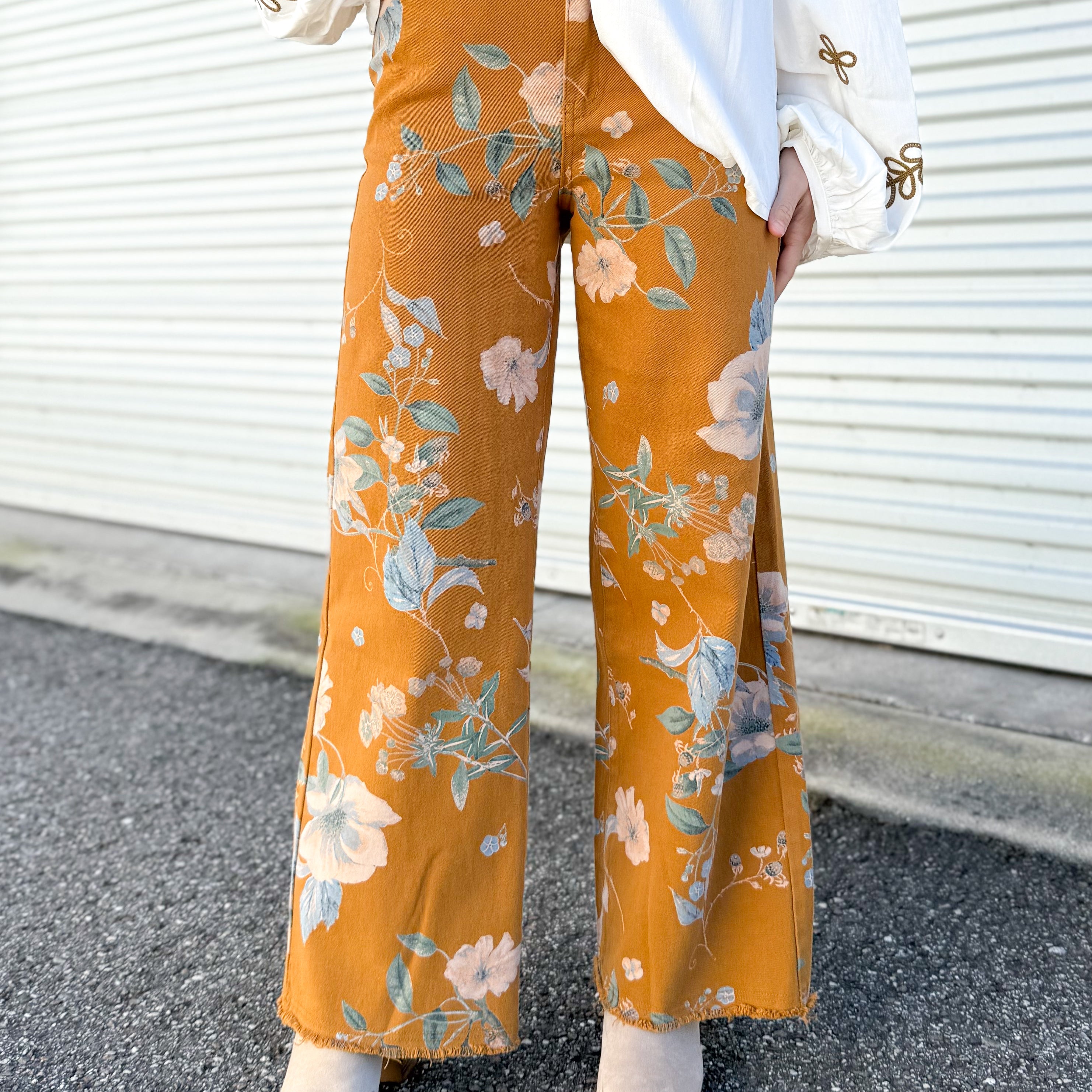 Wild Bloom Pants-150 PANTS-EASEL-Heathered Boho Boutique, Women's Fashion and Accessories in Palmetto, FL