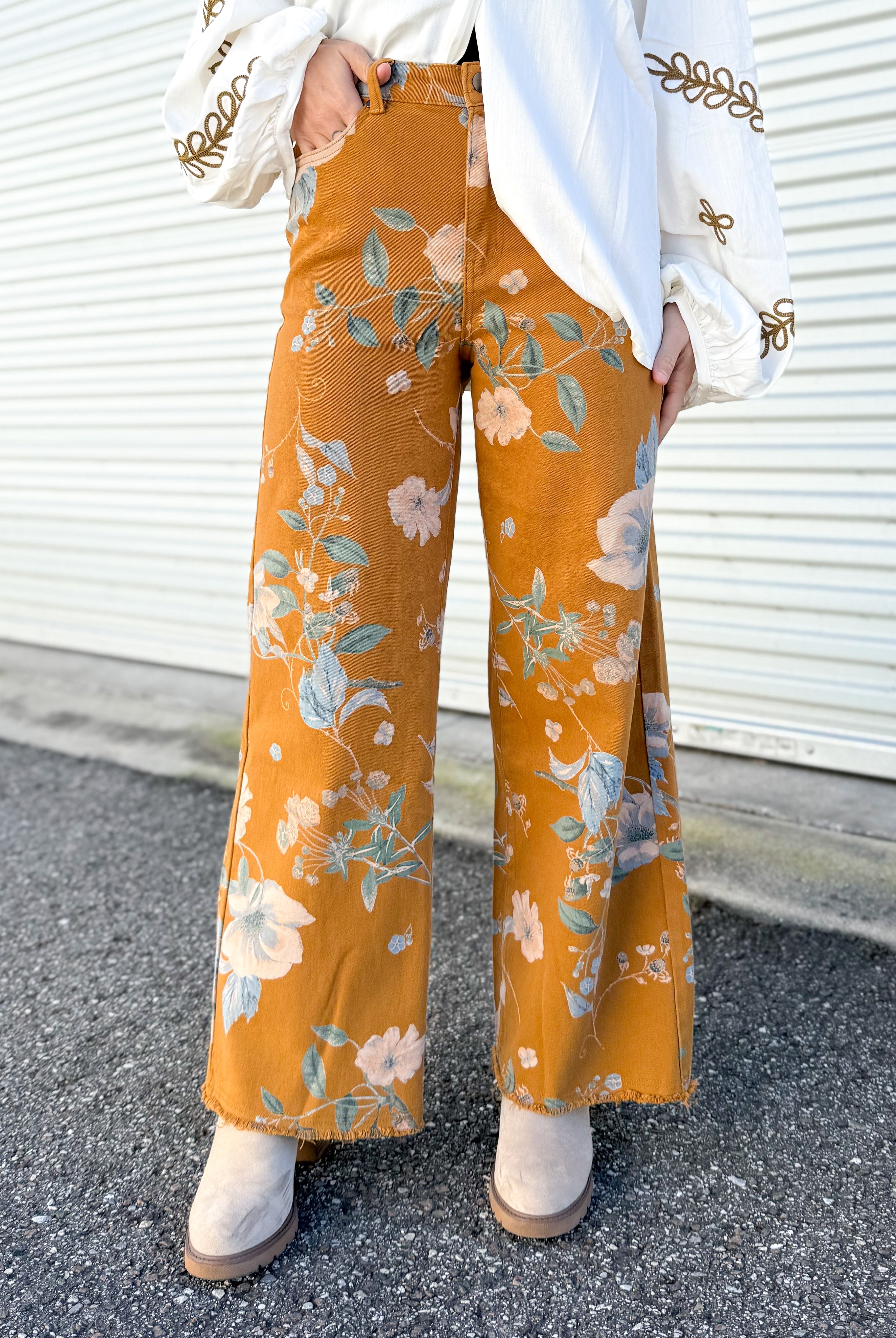 Wild Bloom Pants-150 PANTS-EASEL-Heathered Boho Boutique, Women's Fashion and Accessories in Palmetto, FL