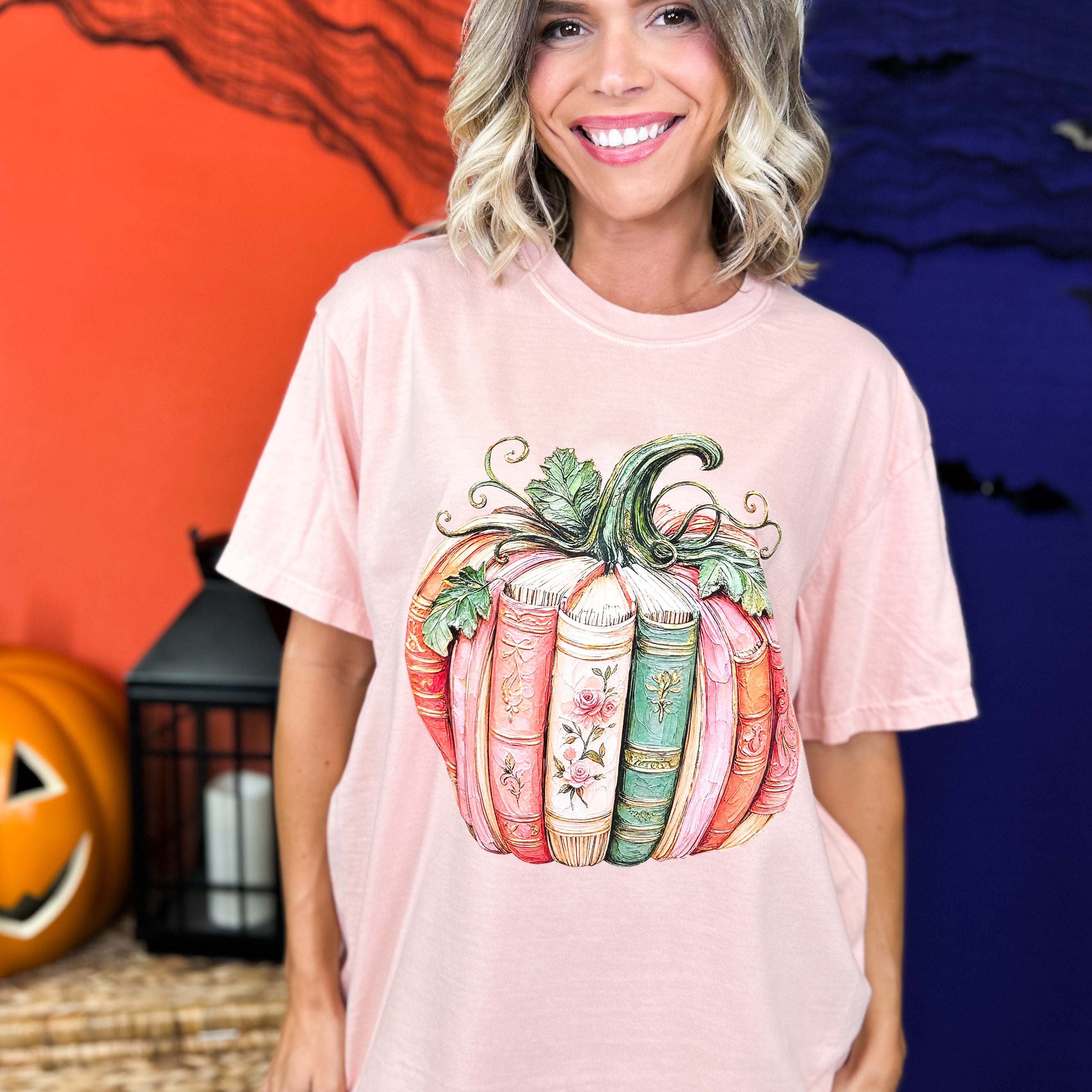 Pumpkin Book Graphic Tee-130 Graphic Tees-Heathered Boho-Heathered Boho Boutique, Women's Fashion and Accessories in Palmetto, FL