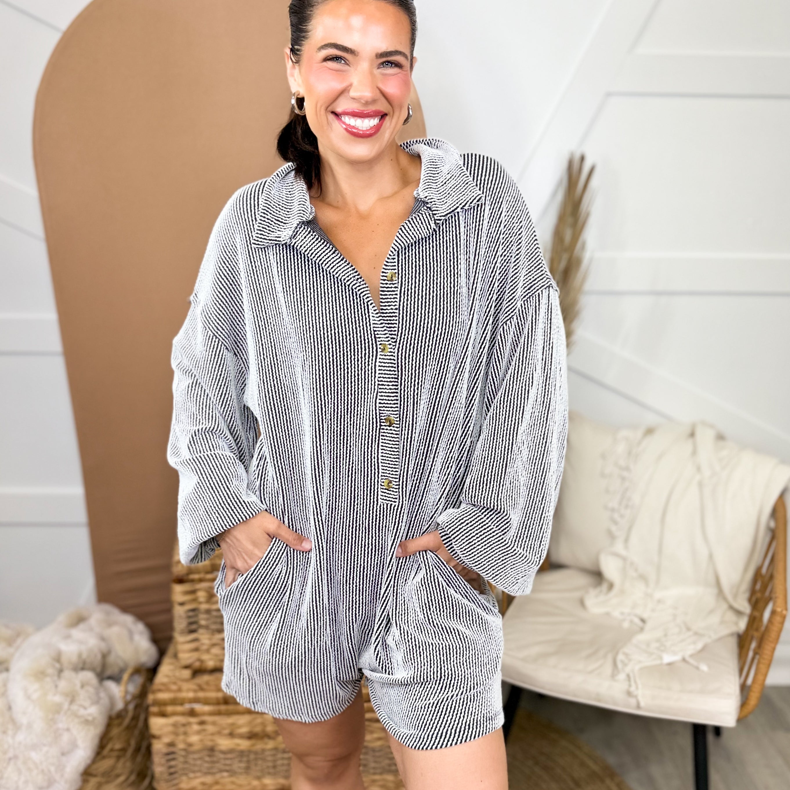 Uptown Romper-230 DRESSES/JUMPSUITS/ROMPERS-Bucketlist-Heathered Boho Boutique, Women's Fashion and Accessories in Palmetto, FL