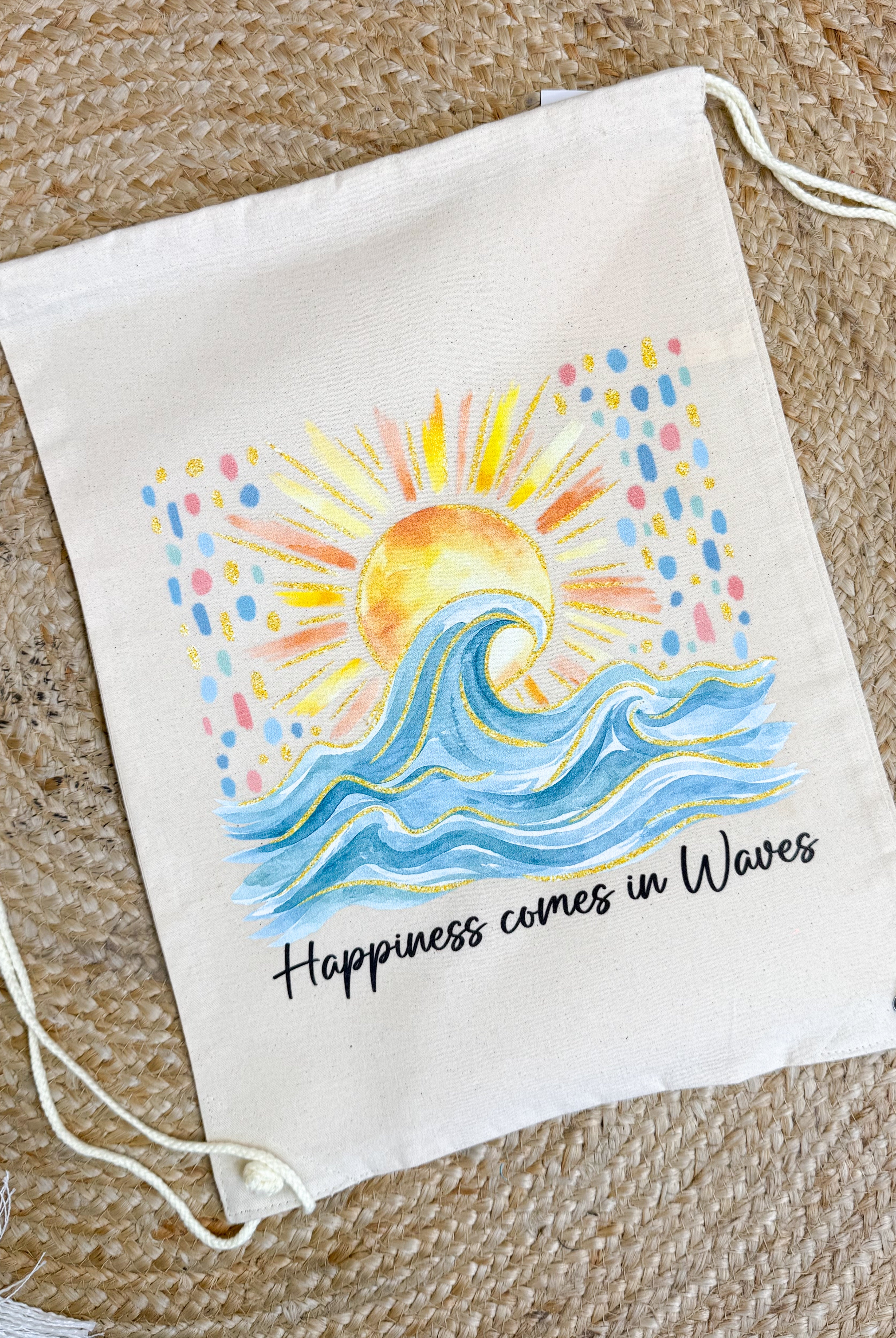 Happiness Comes in Waves Cinch Bag-320 Bags-Heathered Boho-Heathered Boho Boutique, Women's Fashion and Accessories in Palmetto, FL