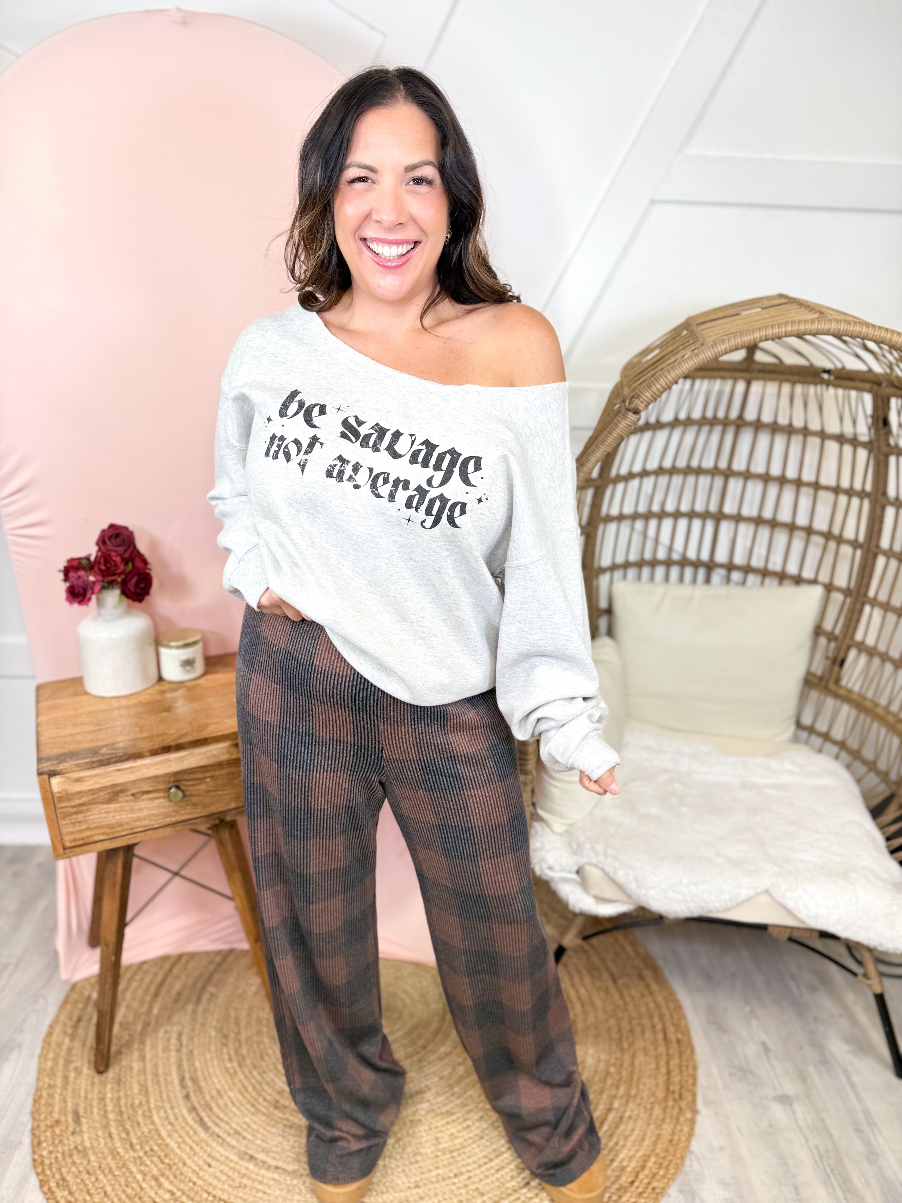 Pinterest Perfect Pants - Chocolate Checkered-150 PANTS-Heathered Boho-Heathered Boho Boutique, Women's Fashion and Accessories in Palmetto, FL