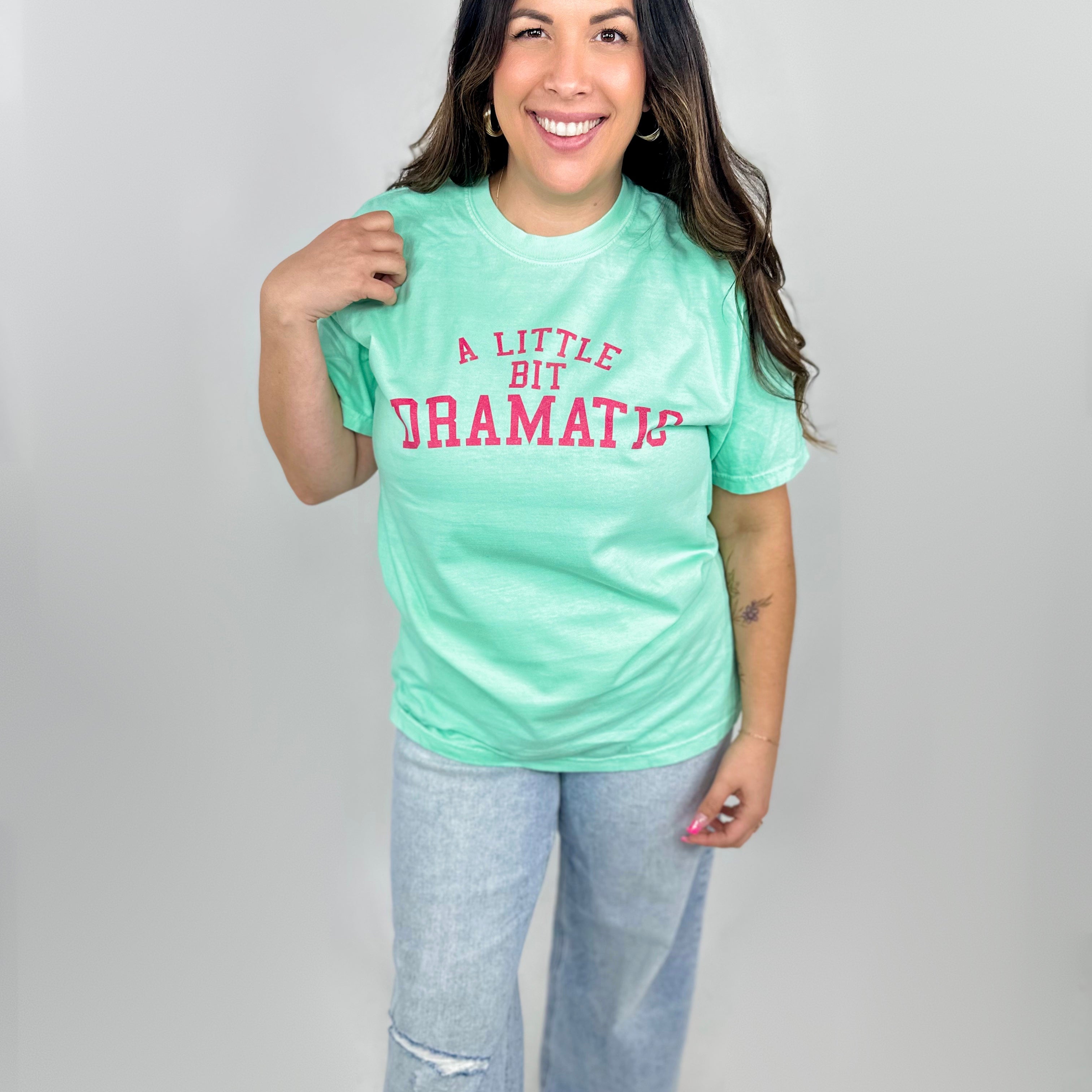 Little Bit Dramatic Solid Graphic Tee-130 Graphic Tees-Heathered Boho-Heathered Boho Boutique, Women's Fashion and Accessories in Palmetto, FL