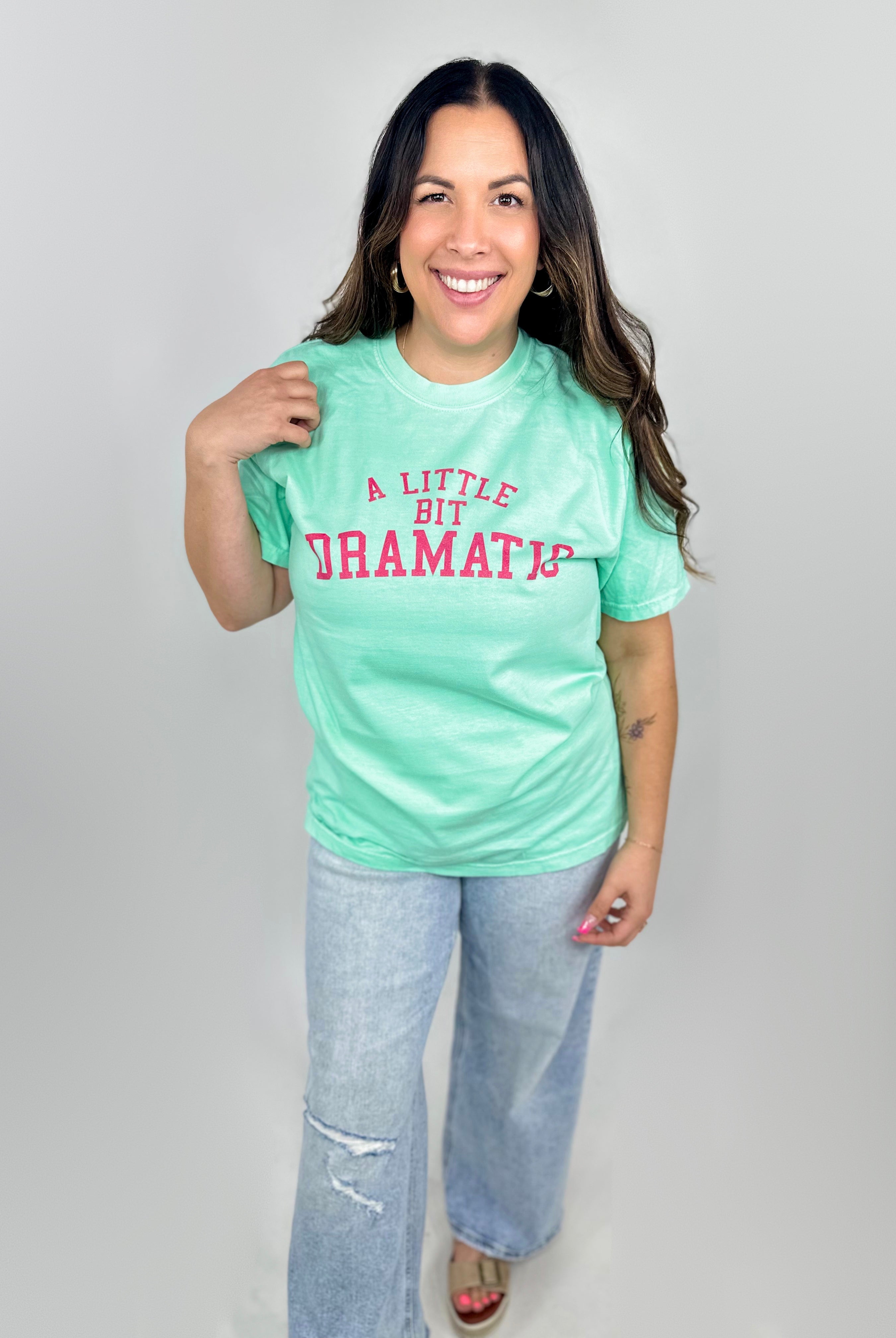 Little Bit Dramatic Solid Graphic Tee-130 Graphic Tees-Heathered Boho-Heathered Boho Boutique, Women's Fashion and Accessories in Palmetto, FL