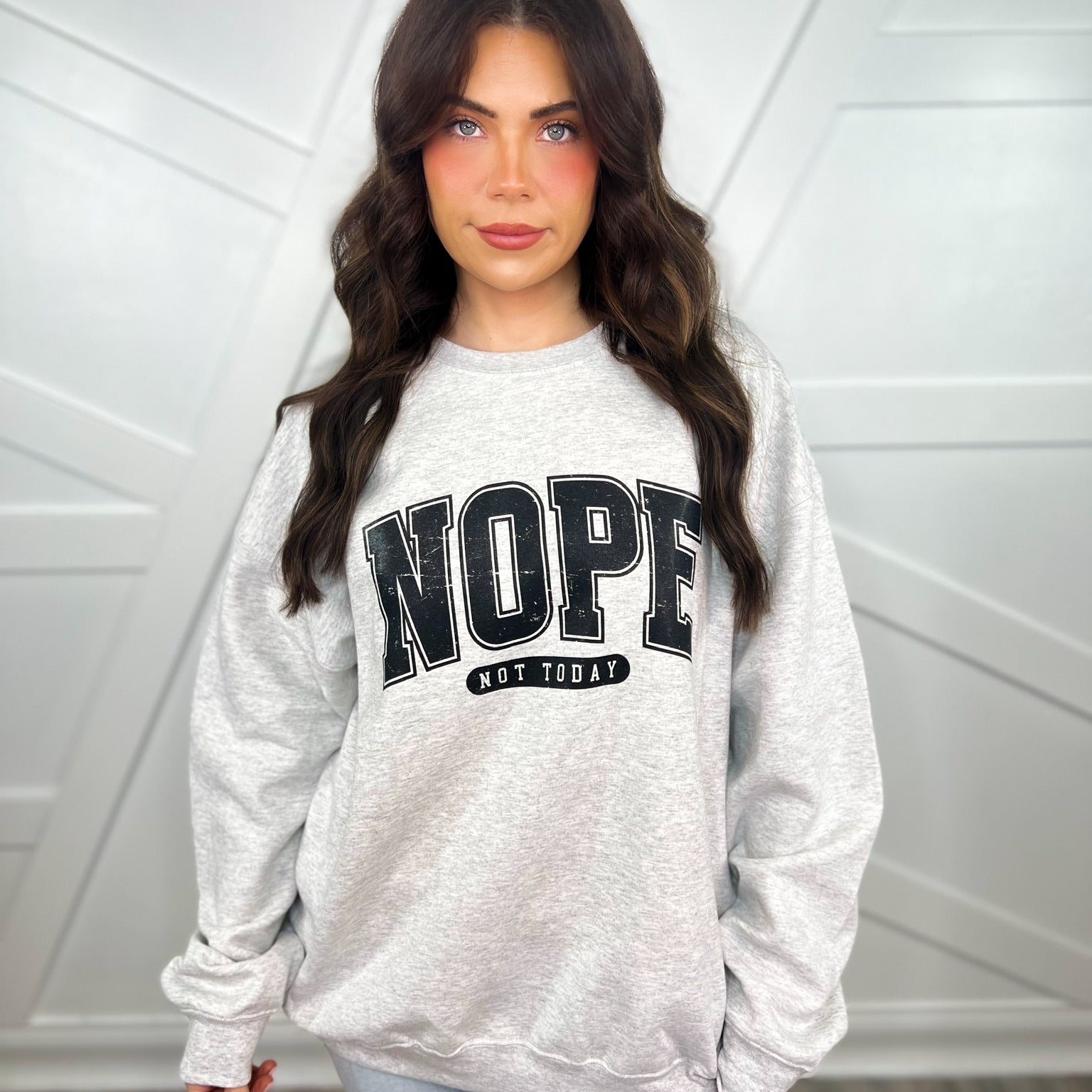 NOPE Not Today Graphic Crewneck Sweatshirt-130 Graphic Tees-Heathered Boho-Heathered Boho Boutique, Women's Fashion and Accessories in Palmetto, FL