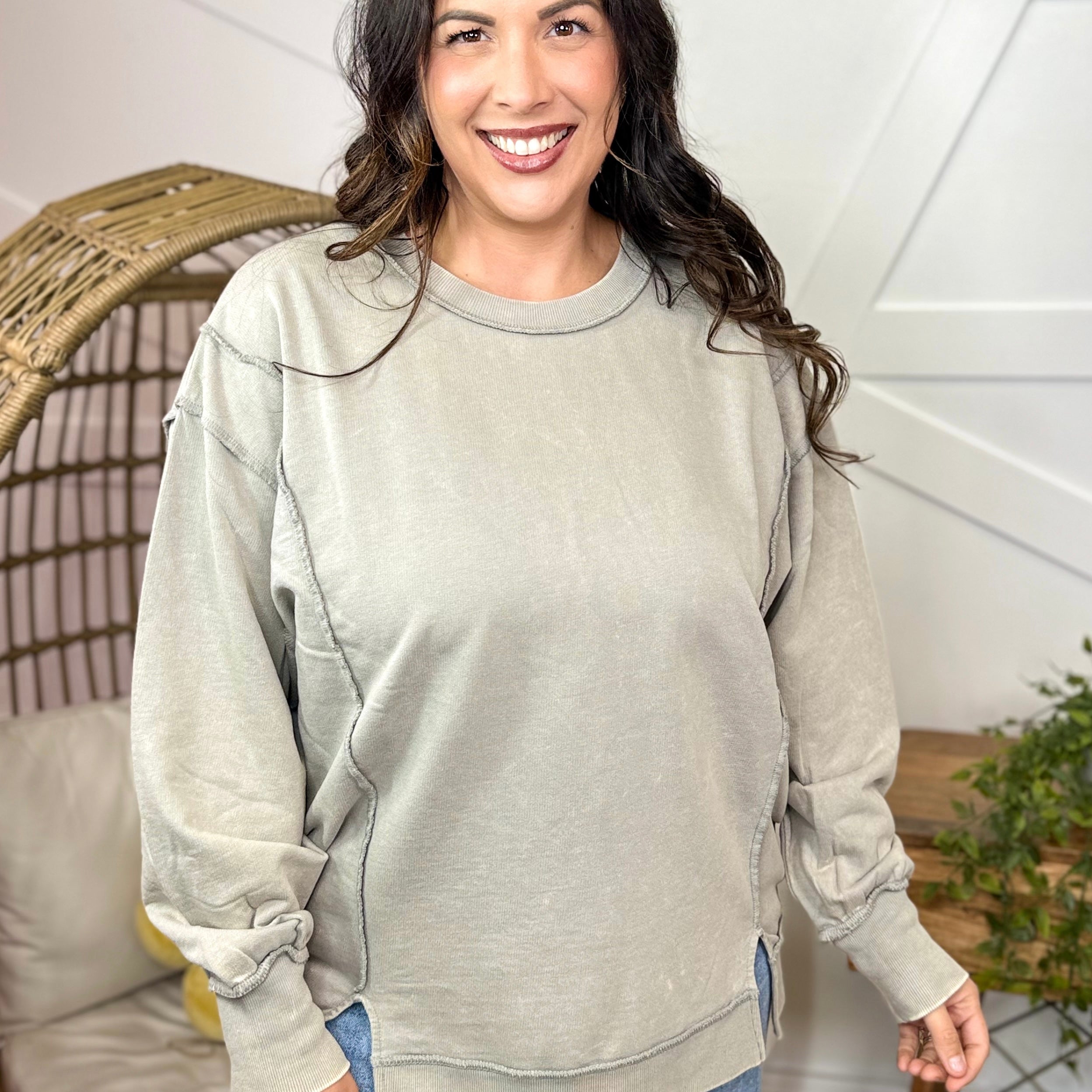 Take Me To The Beach Pullover-120 LONG SLEEVE TOPS-ZENANA-Heathered Boho Boutique, Women's Fashion and Accessories in Palmetto, FL