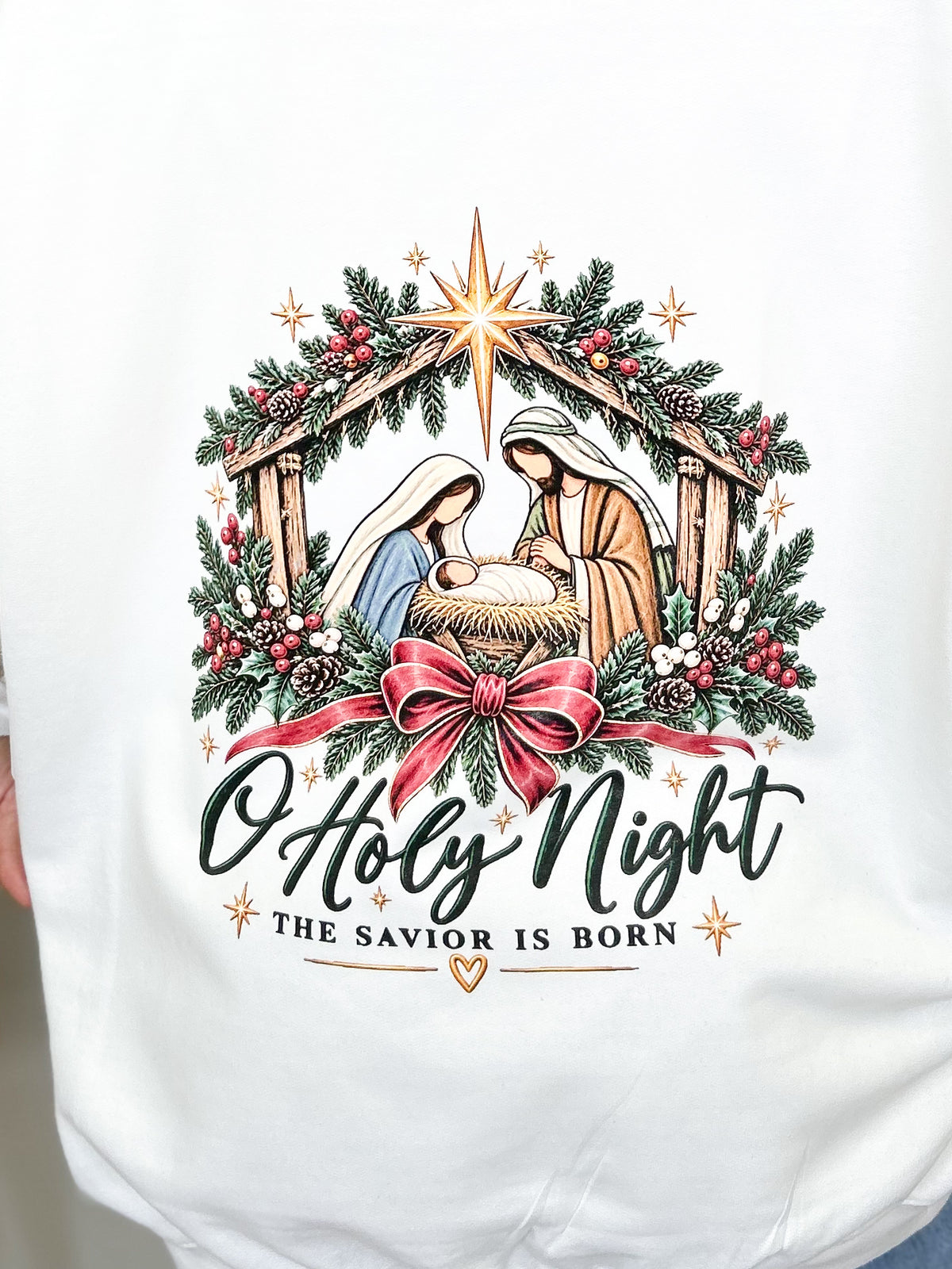 O' Holy Night Nativity Graphic Sweatshirt-130 Graphic Tees-Heathered Boho-Heathered Boho Boutique, Women's Fashion and Accessories in Palmetto, FL