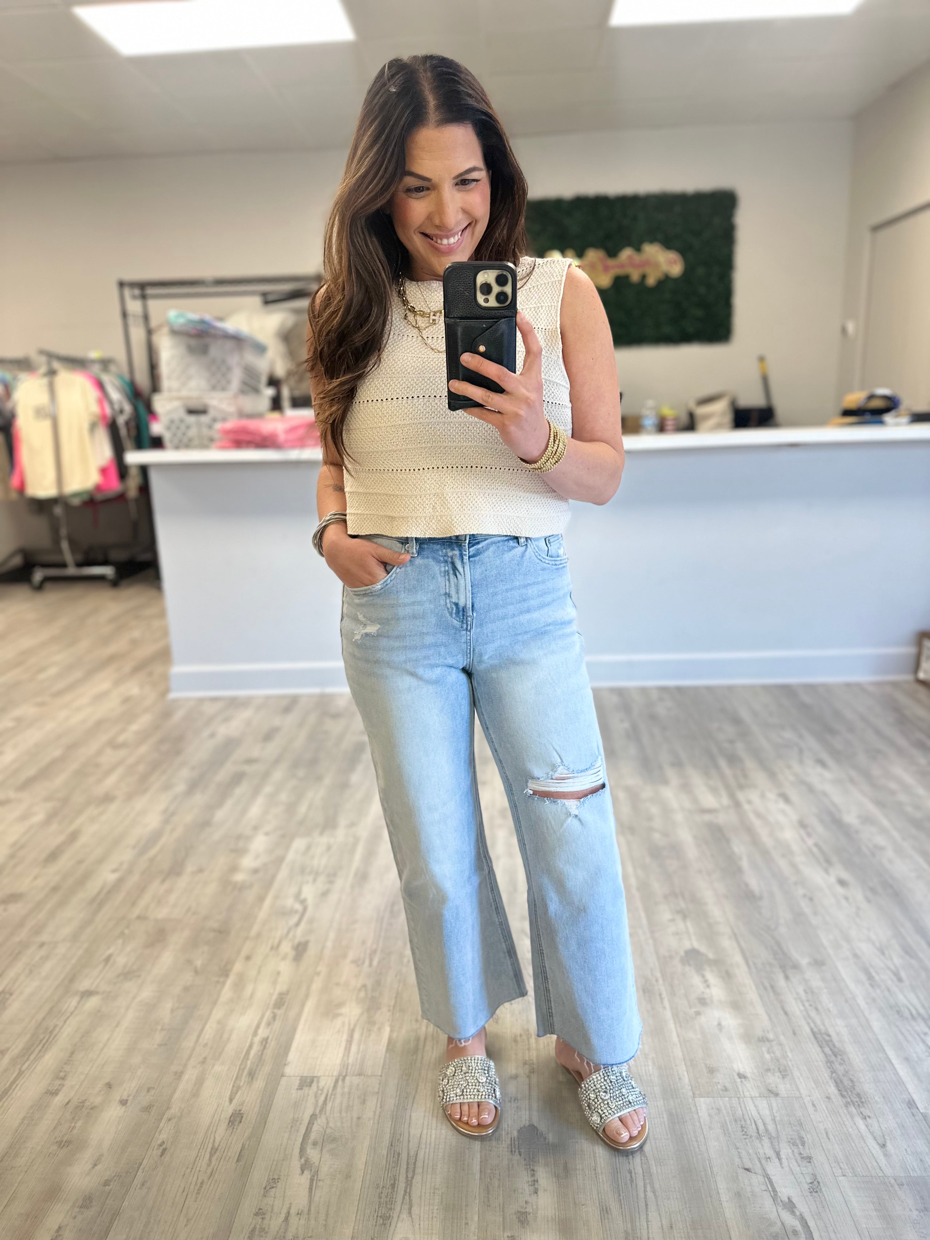 Cloudy Days Wide Leg Jeans by Mica Denim-190 Jeans-Mica Denim-Heathered Boho Boutique, Women's Fashion and Accessories in Palmetto, FL