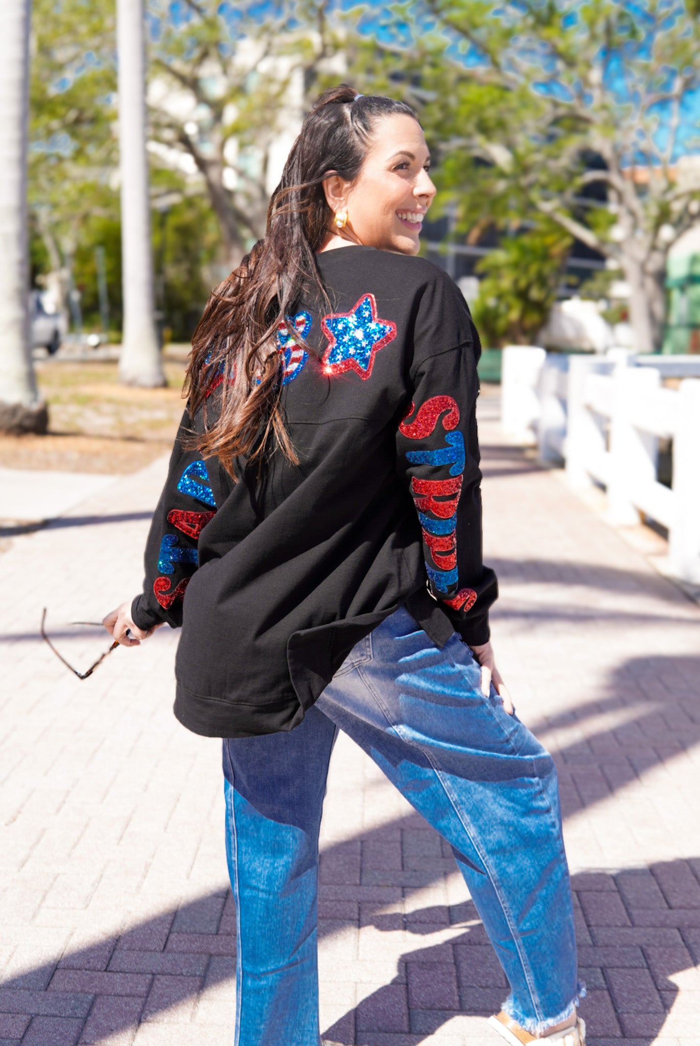 Red White and Boho Spirit Jersey Long Sleeve-120 Long Sleeve Tops-Fantastic Fawn-Heathered Boho Boutique, Women's Fashion and Accessories in Palmetto, FL