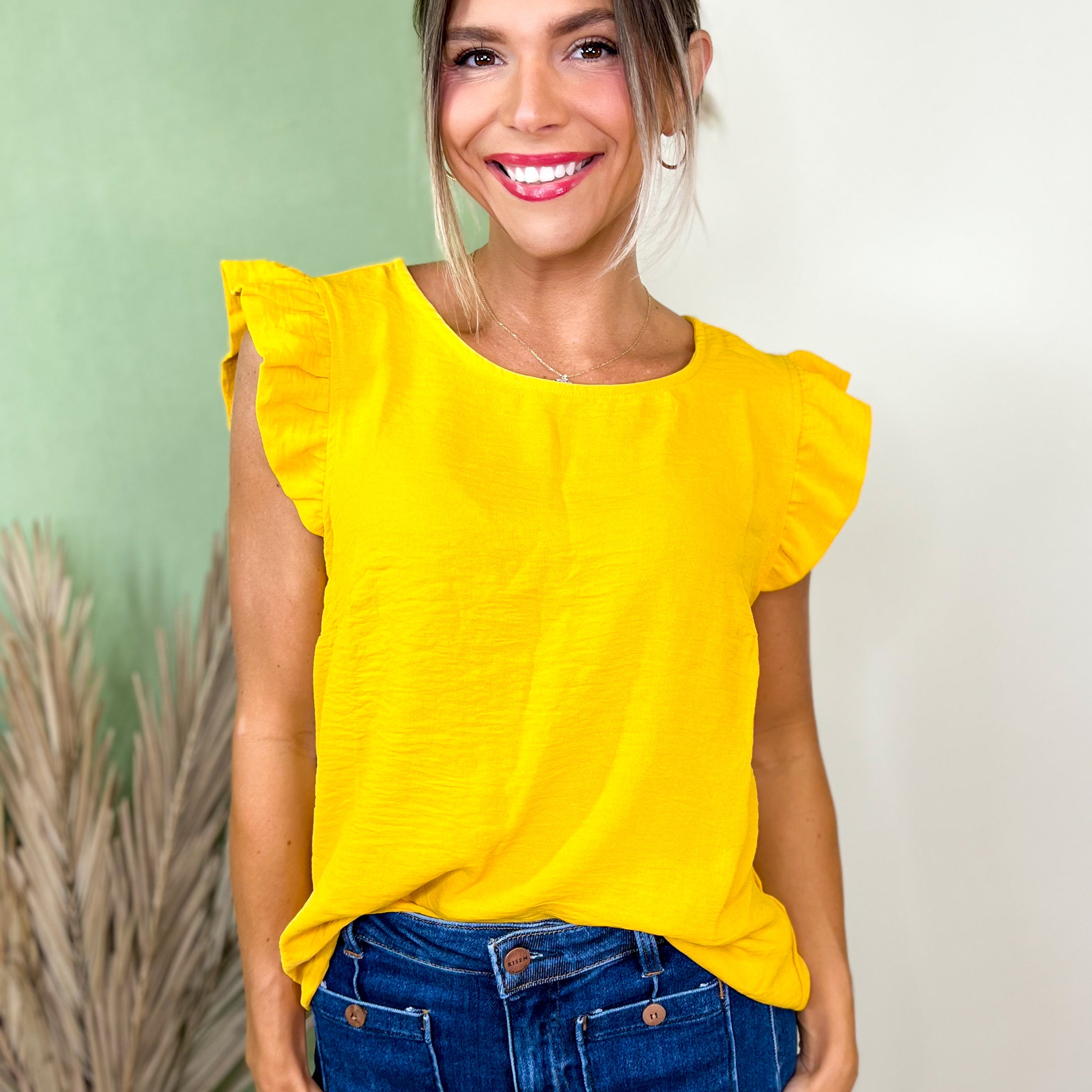 Ruffle Cap Sleeve Blouse-110 SHORT SLEEVE TOP-TIMING-Heathered Boho Boutique, Women's Fashion and Accessories in Palmetto, FL
