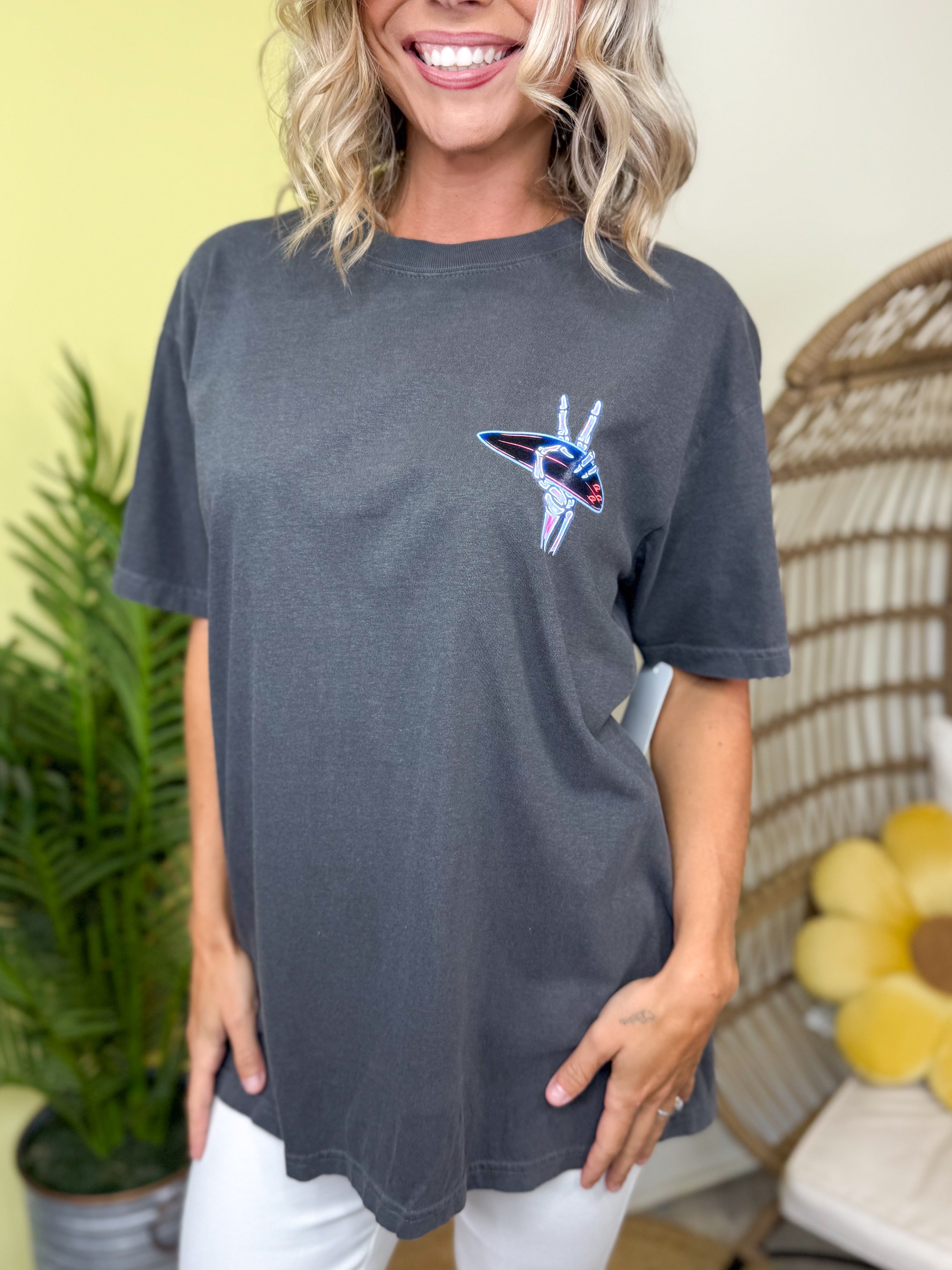 Neon Beach Life-Pocket/Back-Graphic Tee-130 Graphic Tees-Heathered Boho-Heathered Boho Boutique, Women's Fashion and Accessories in Palmetto, FL