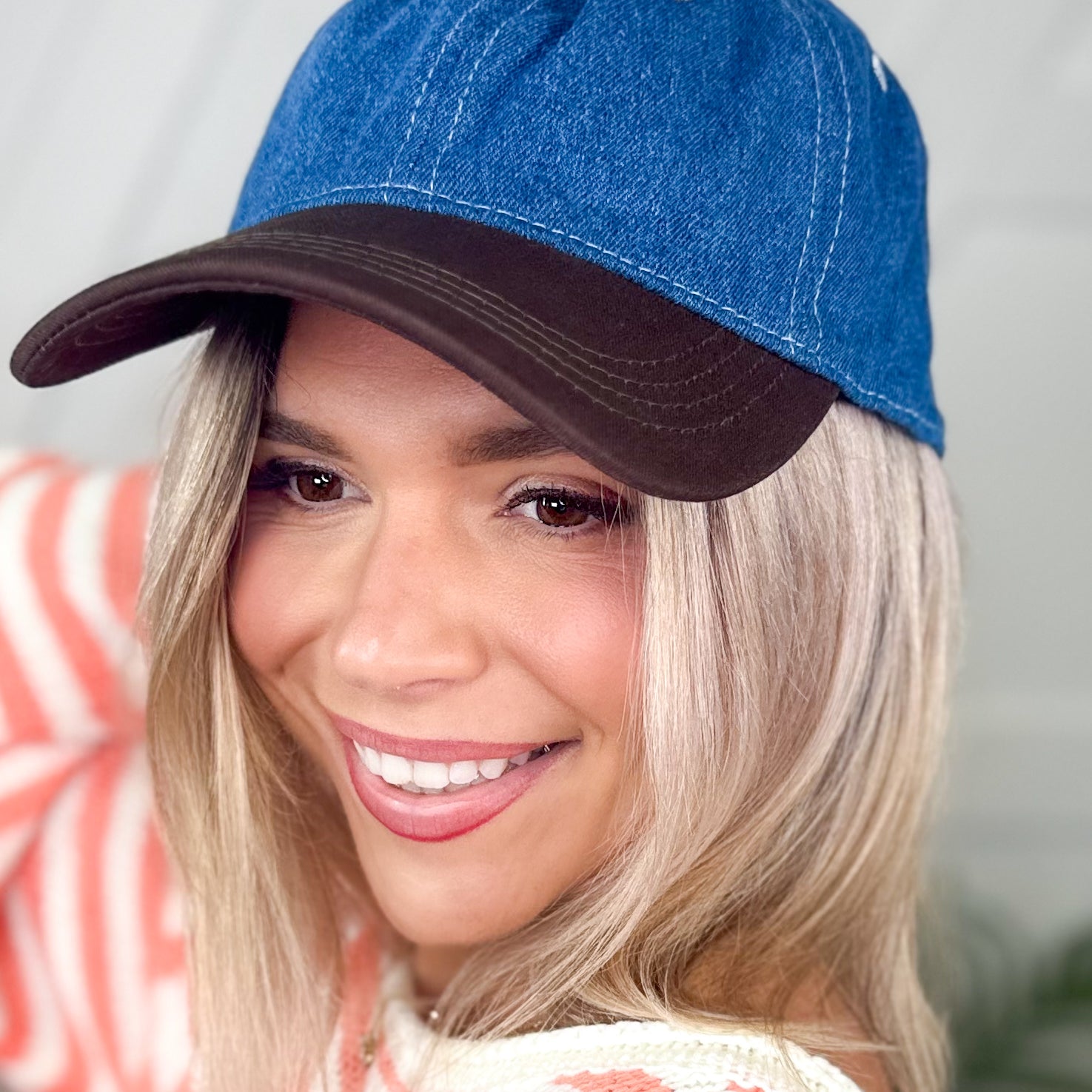 Two Tone Denim Cap-330 Headwear-Fame Accessories-Heathered Boho Boutique, Women's Fashion and Accessories in Palmetto, FL