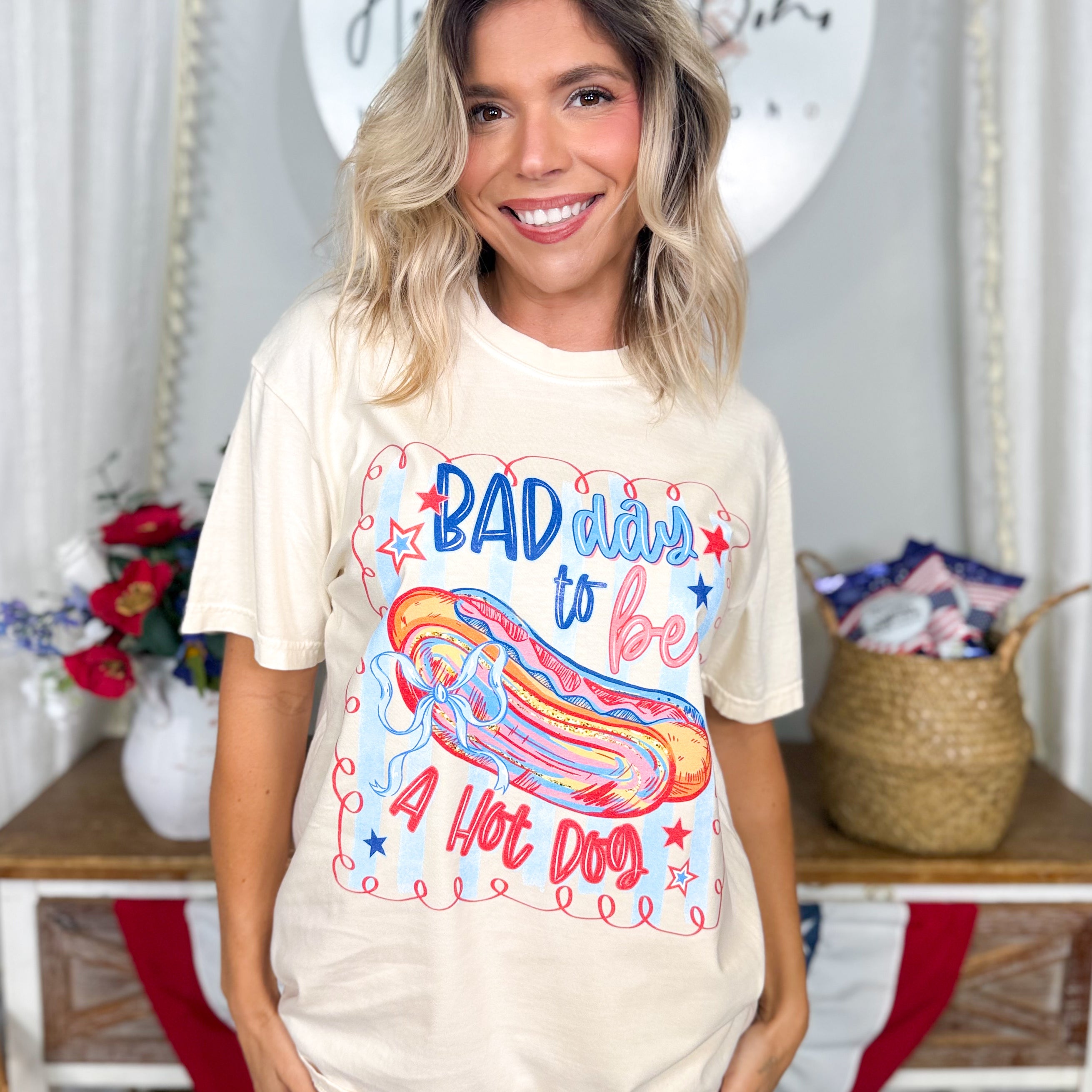 Bad Day to be a Hotdog Graphic Tee-130 Graphic Tees-Heathered Boho-Heathered Boho Boutique, Women's Fashion and Accessories in Palmetto, FL
