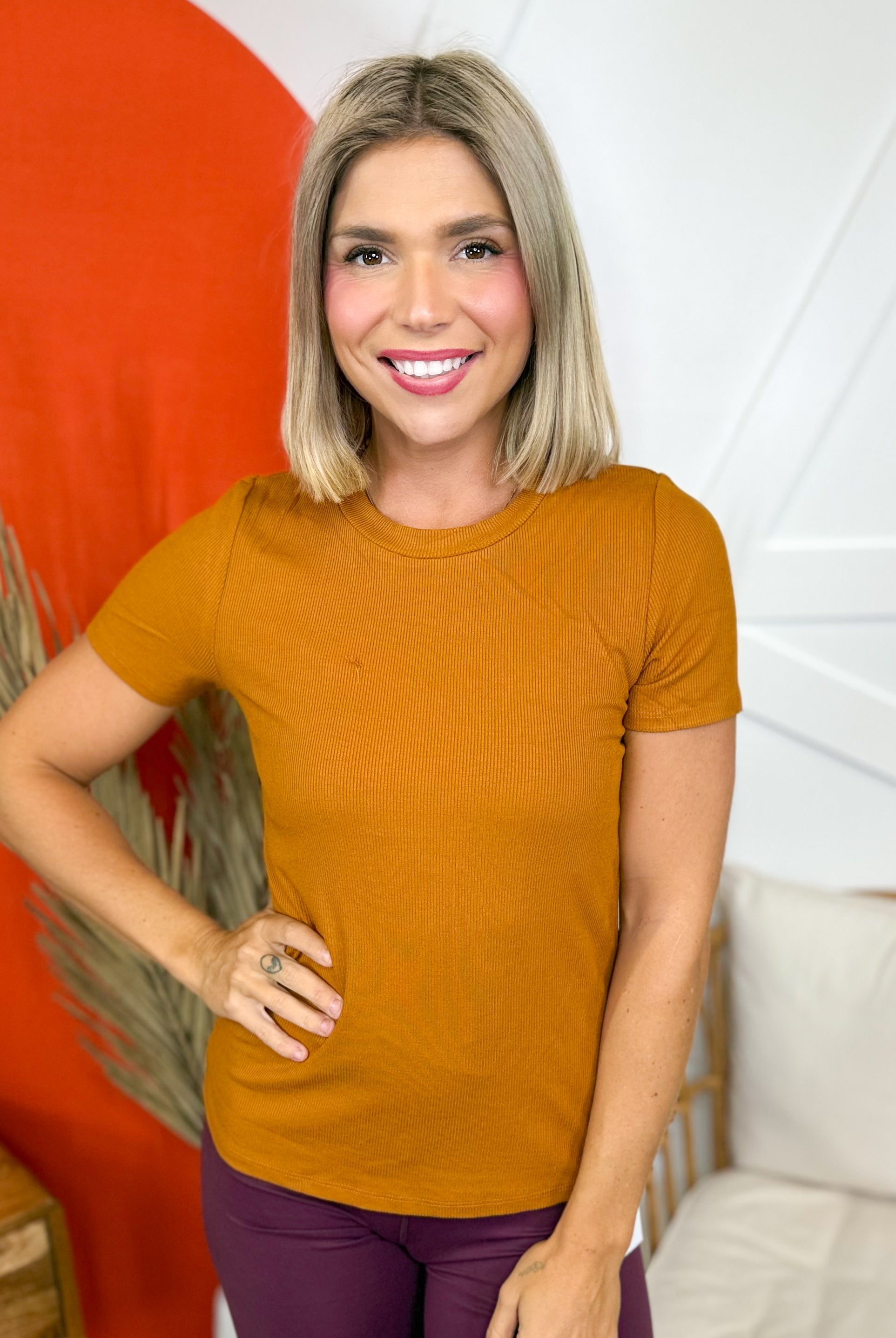 Chic A La Mode Top-110 SHORT SLEEVE TOP-MONO B-Heathered Boho Boutique, Women's Fashion and Accessories in Palmetto, FL