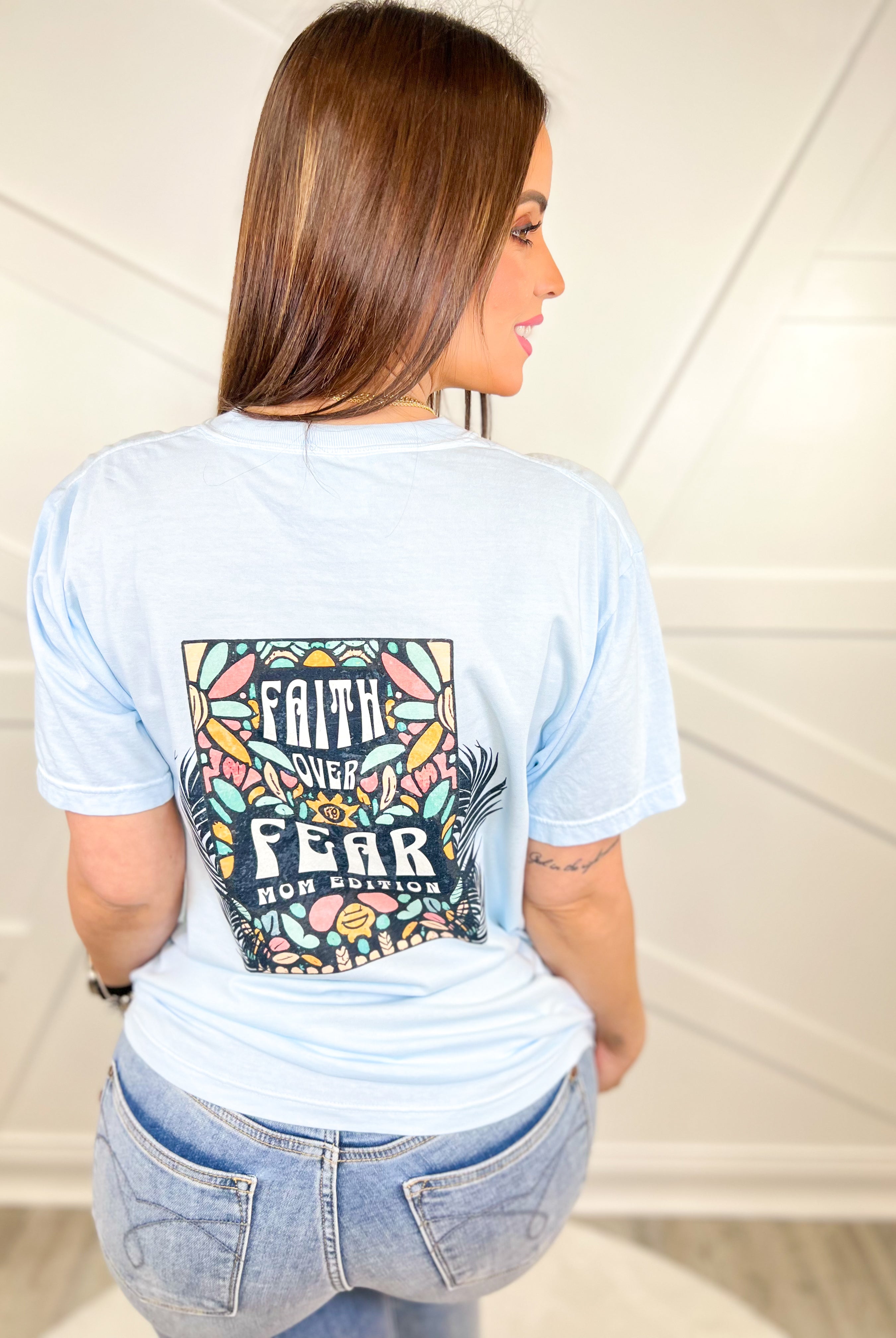 Faith Over Fear Mom Edition Graphic Tee-130 Graphic Tees-Heathered Boho-Heathered Boho Boutique, Women's Fashion and Accessories in Palmetto, FL