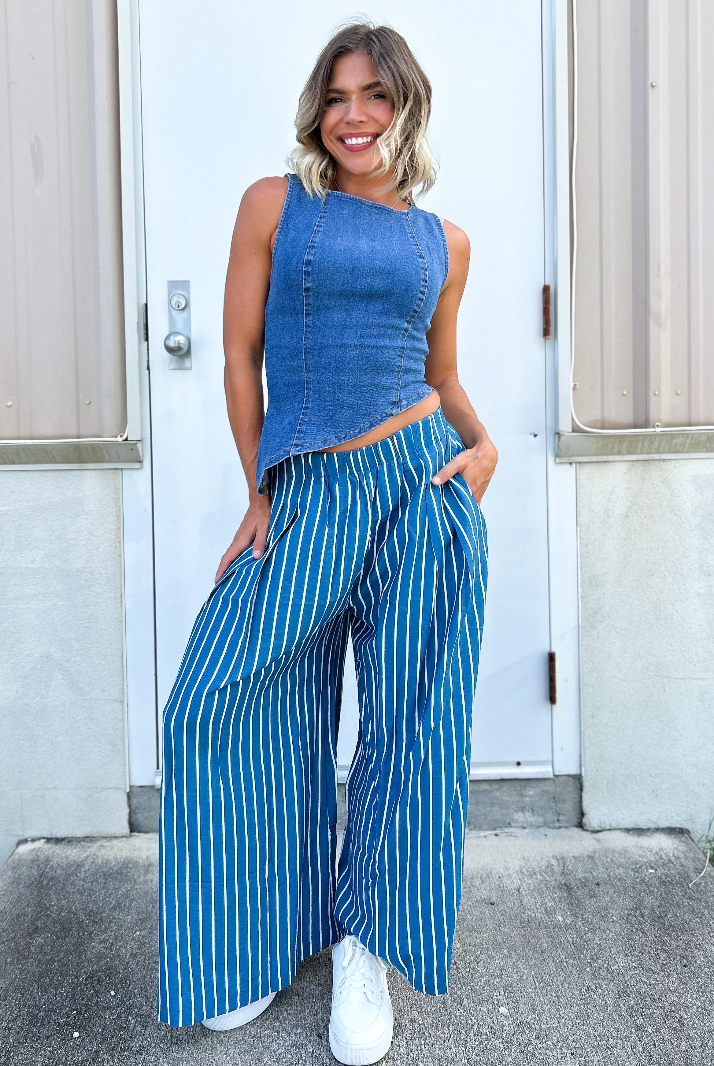 Ocean Striped Palazzo Pants-150 PANTS-HEIMISH-Heathered Boho Boutique, Women's Fashion and Accessories in Palmetto, FL