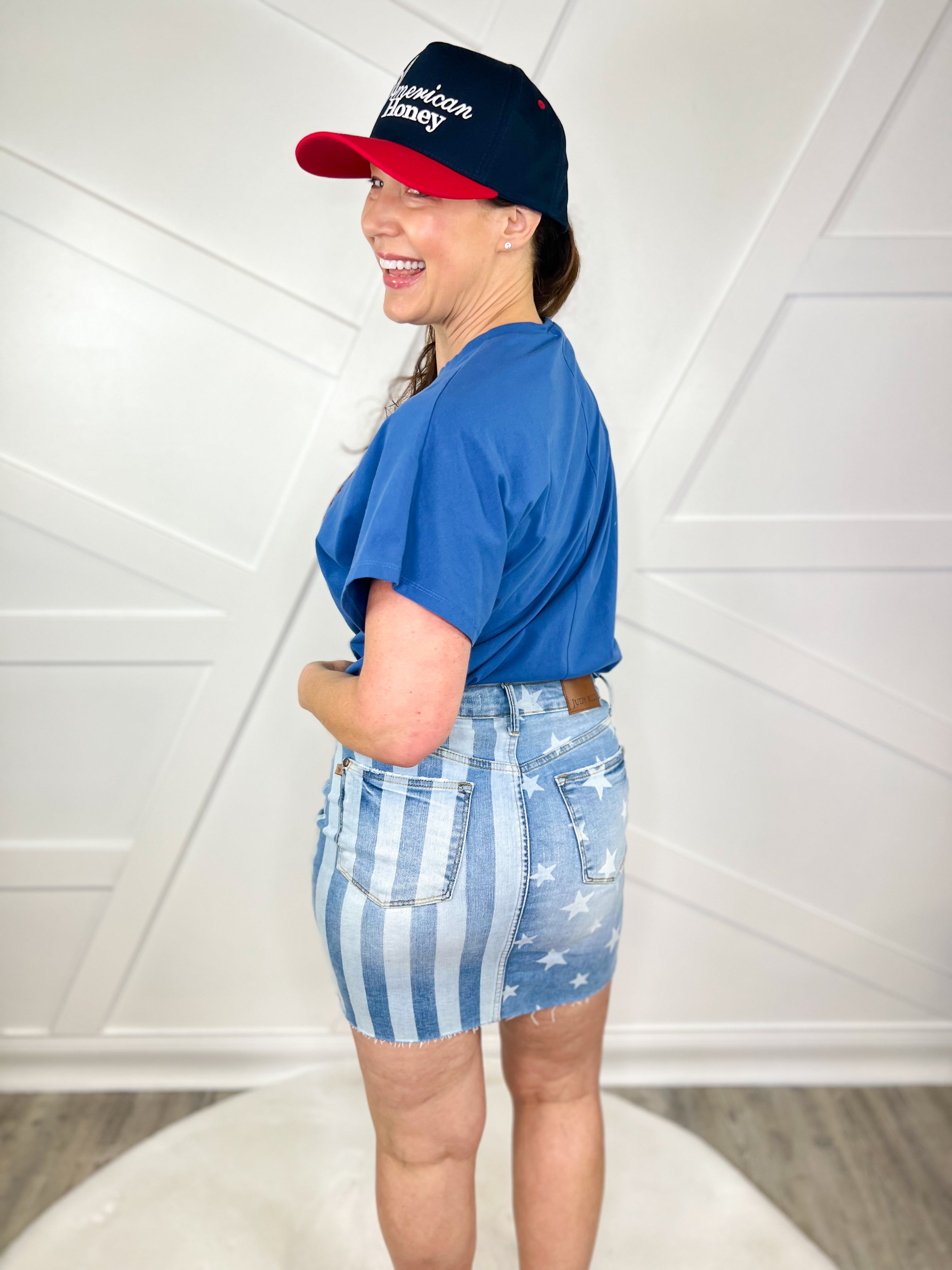 American Courtesy Skirt by Judy Blue-170 Skort/ Skirt-Judy Blue-Heathered Boho Boutique, Women's Fashion and Accessories in Palmetto, FL