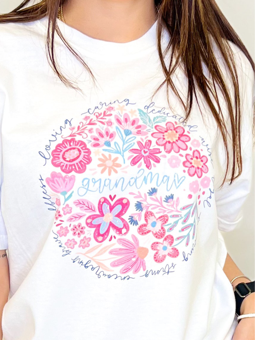 Boho Floral Grandma Graphic Tee-130 Graphic Tees-Heathered Boho-Heathered Boho Boutique, Women's Fashion and Accessories in Palmetto, FL