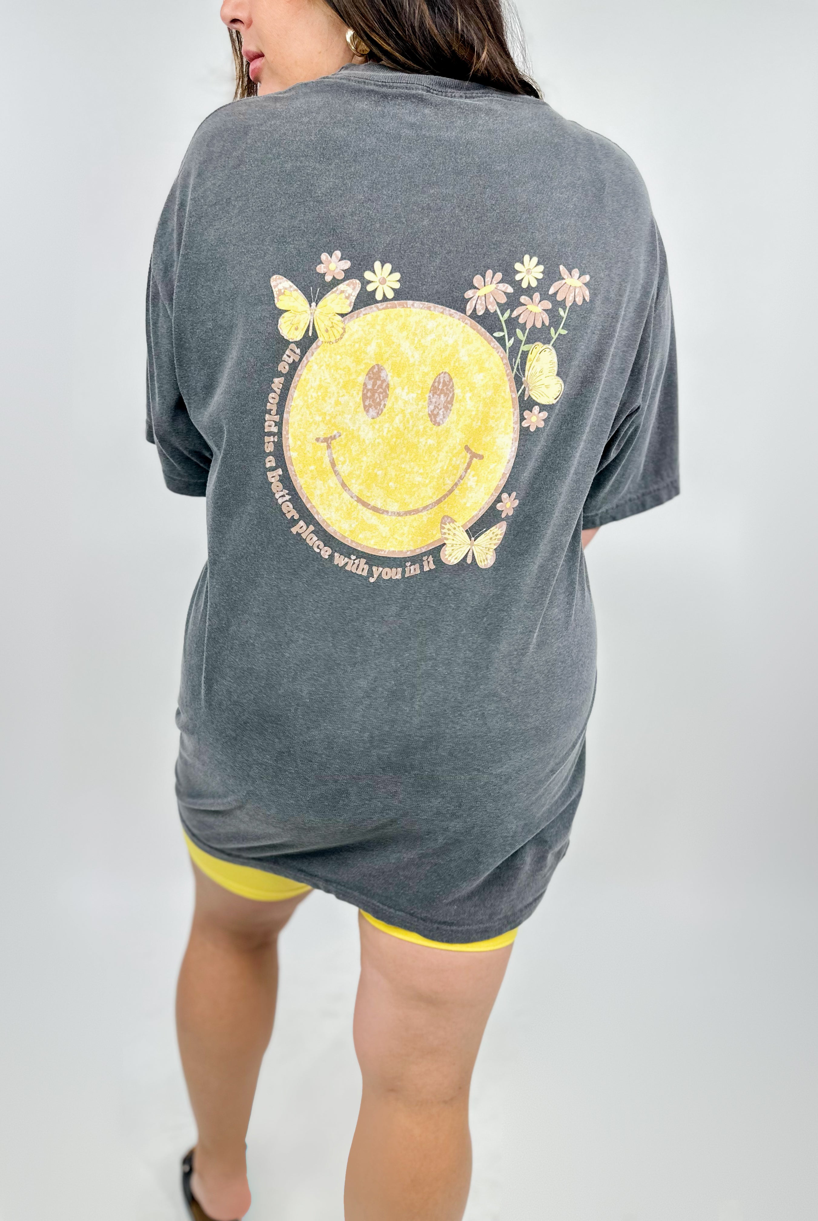 Better World Smiley Graphic Tee-130 Graphic Tees-Heathered Boho-Heathered Boho Boutique, Women's Fashion and Accessories in Palmetto, FL