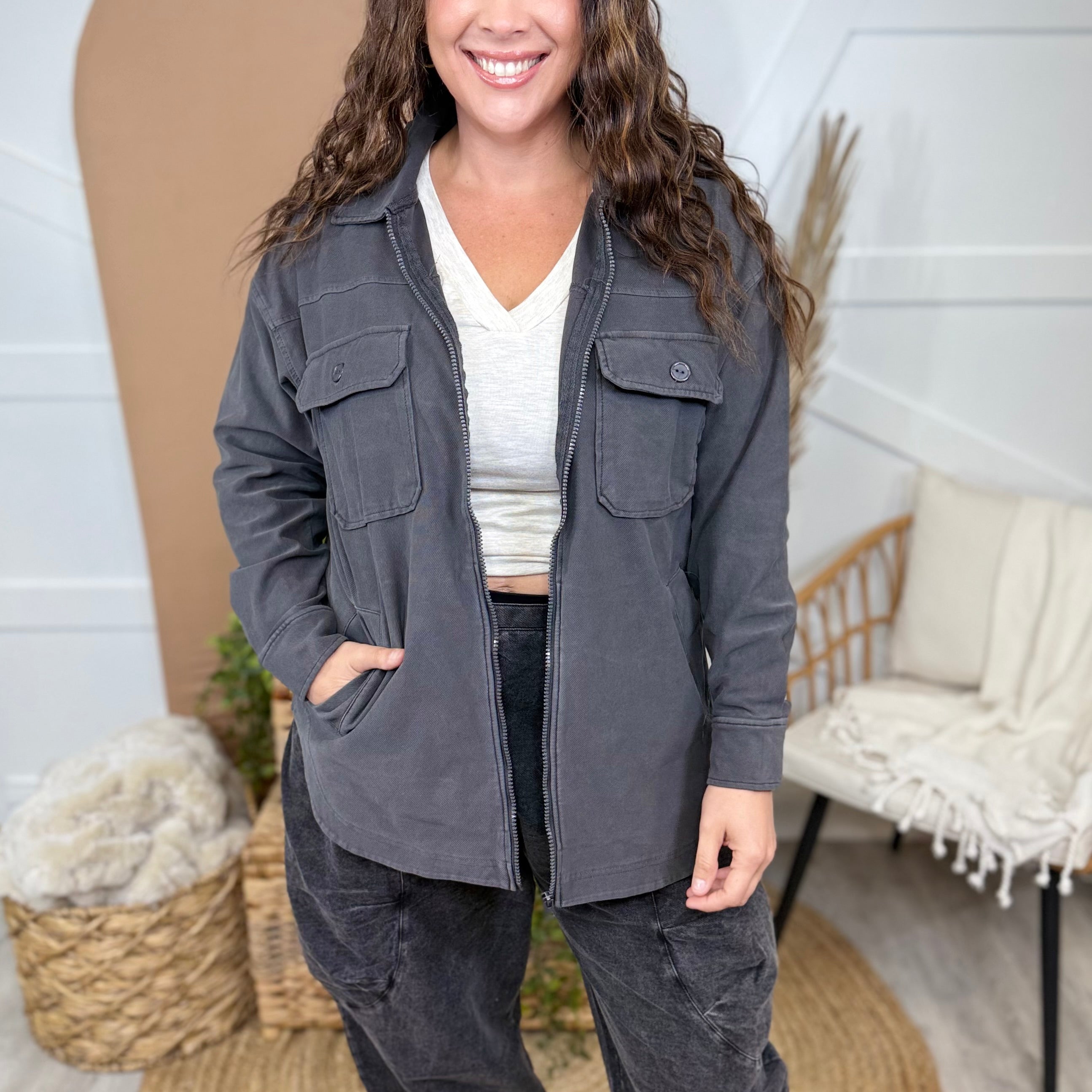 BLACK FRIDAY: Lived In Shacket-200 JACKETS/SHACKETS-MONO B-Heathered Boho Boutique, Women's Fashion and Accessories in Palmetto, FL