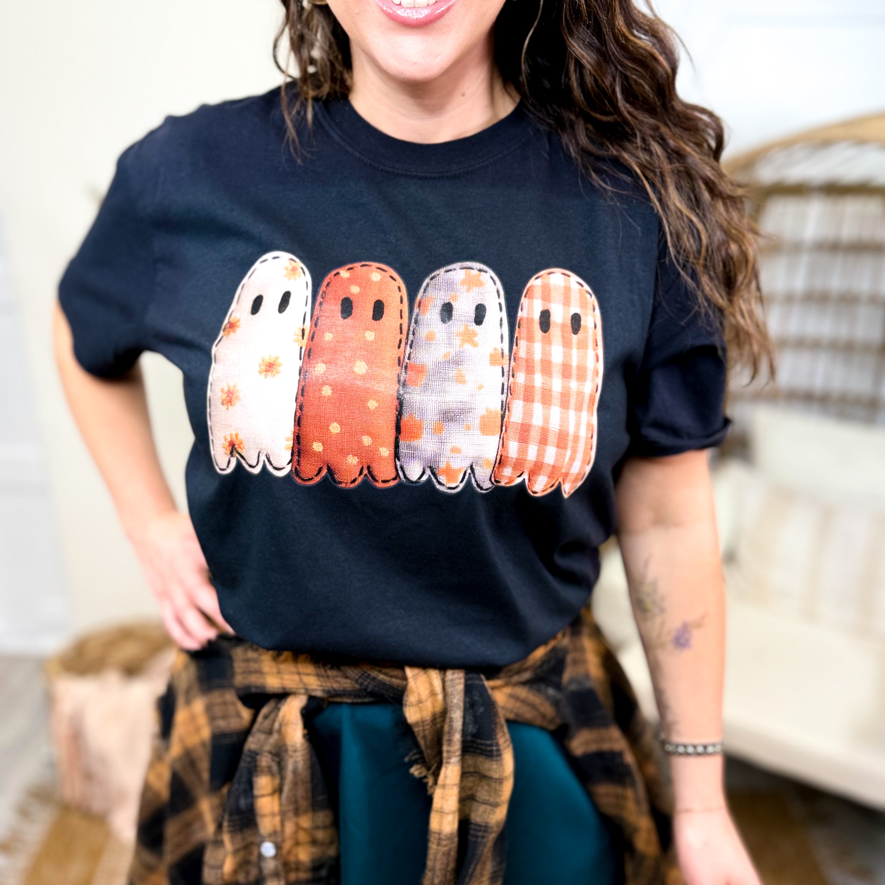 4 Quilted Ghosts Graphic Tee-130 Graphic Tees-Heathered Boho-Heathered Boho Boutique, Women's Fashion and Accessories in Palmetto, FL