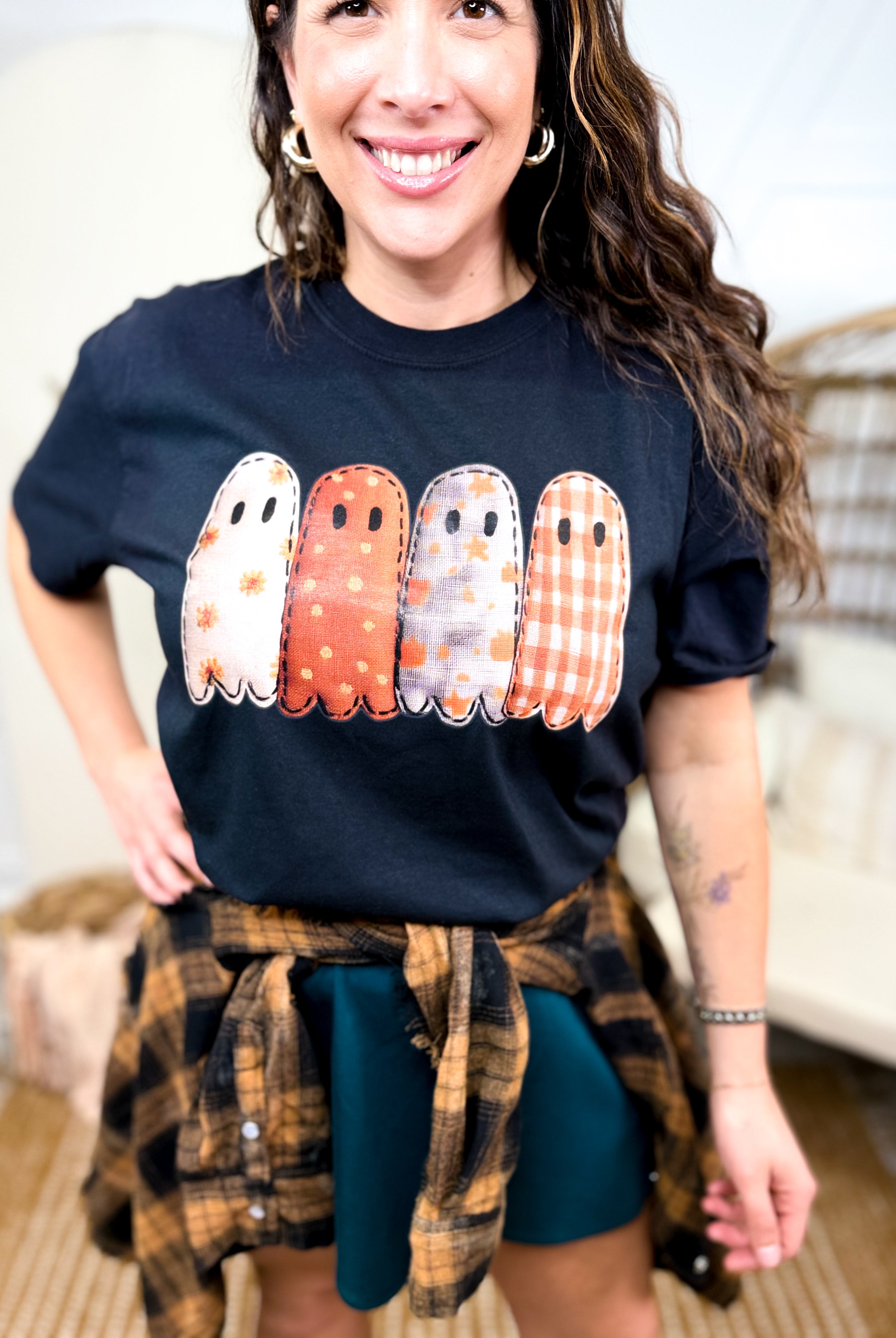 4 Quilted Ghosts Graphic Tee-130 Graphic Tees-Heathered Boho-Heathered Boho Boutique, Women's Fashion and Accessories in Palmetto, FL
