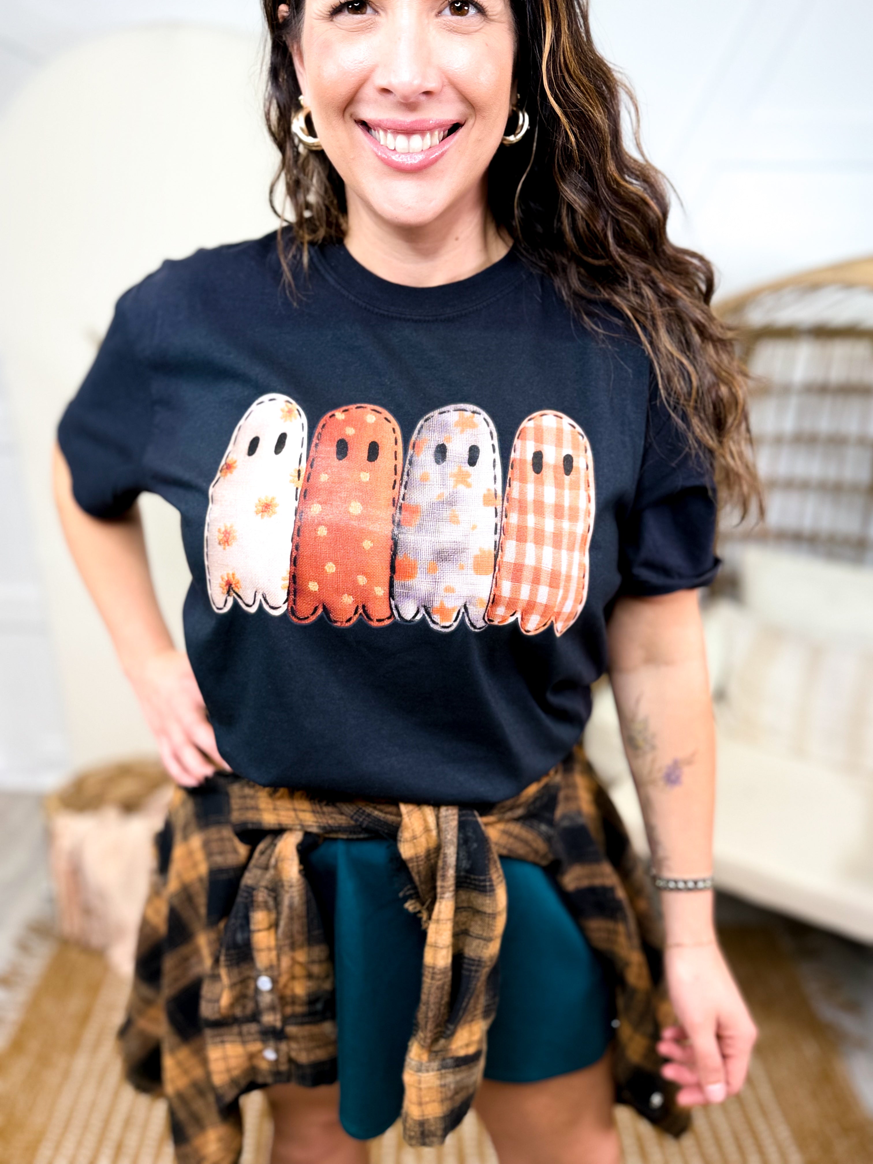 4 Quilted Ghosts Graphic Tee-130 Graphic Tees-Heathered Boho-Heathered Boho Boutique, Women's Fashion and Accessories in Palmetto, FL
