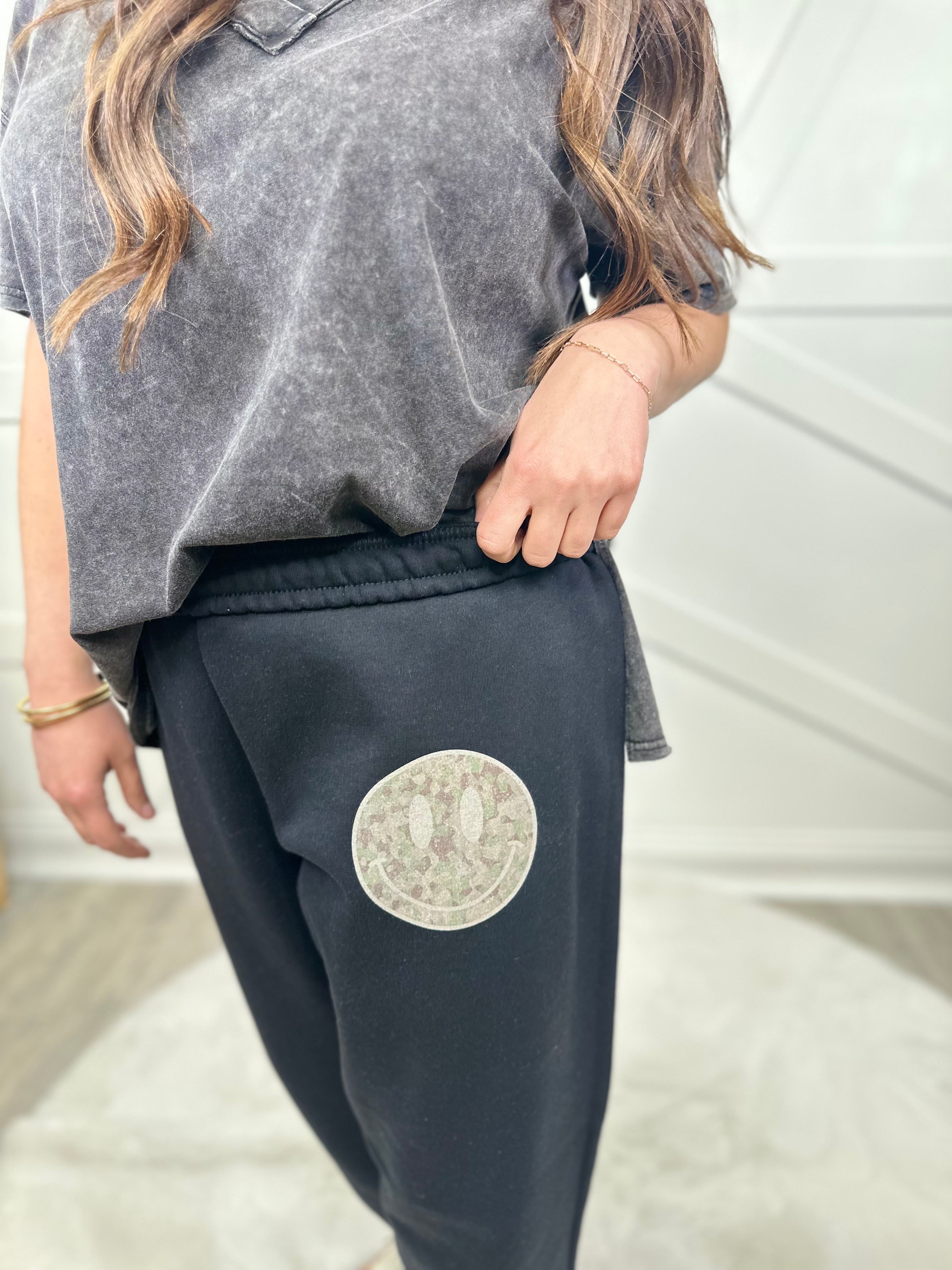 Camo Smiley Comfy Jogger-150 PANTS-Heathered Boho-Heathered Boho Boutique, Women's Fashion and Accessories in Palmetto, FL