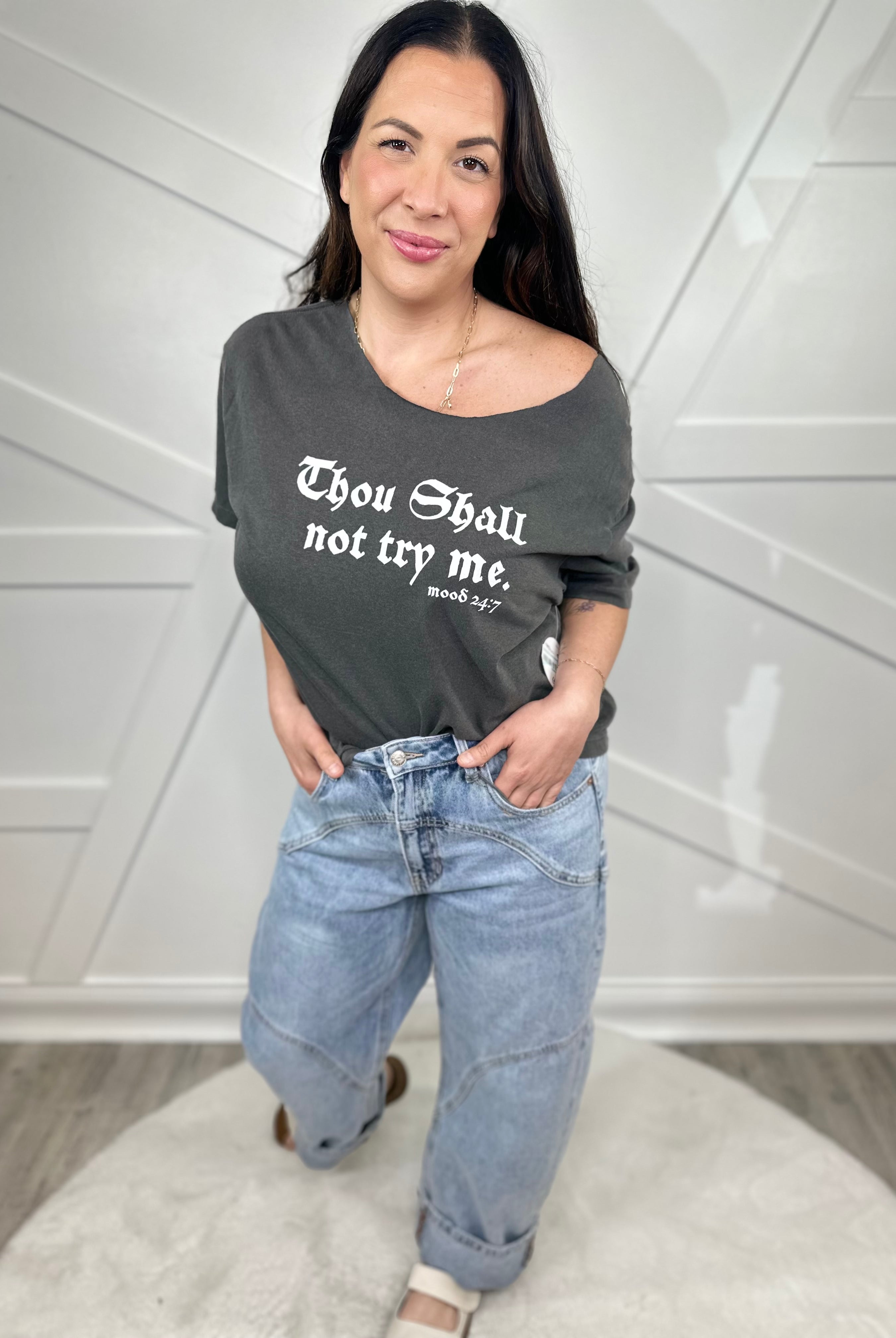 Thou Shall Not Try Me Graphic Tee-130 Graphic Tees-Heathered Boho-Heathered Boho Boutique, Women's Fashion and Accessories in Palmetto, FL