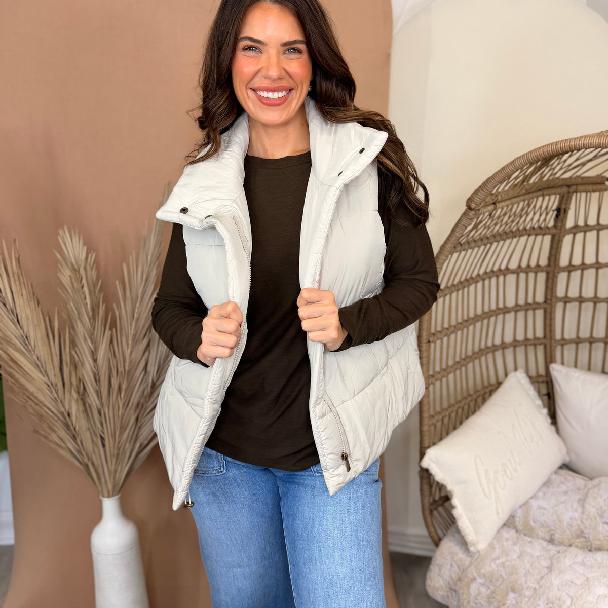 Cozy On Repeat Puffer Vest-125 SWEATER-ZENANA-Heathered Boho Boutique, Women's Fashion and Accessories in Palmetto, FL