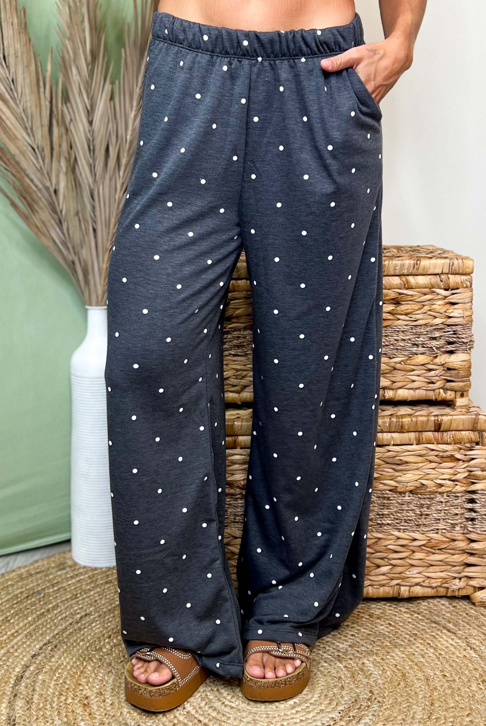 Sunday Stroll Polka Dot Pants-150 PANTS-JADE BY JANE-Heathered Boho Boutique, Women's Fashion and Accessories in Palmetto, FL