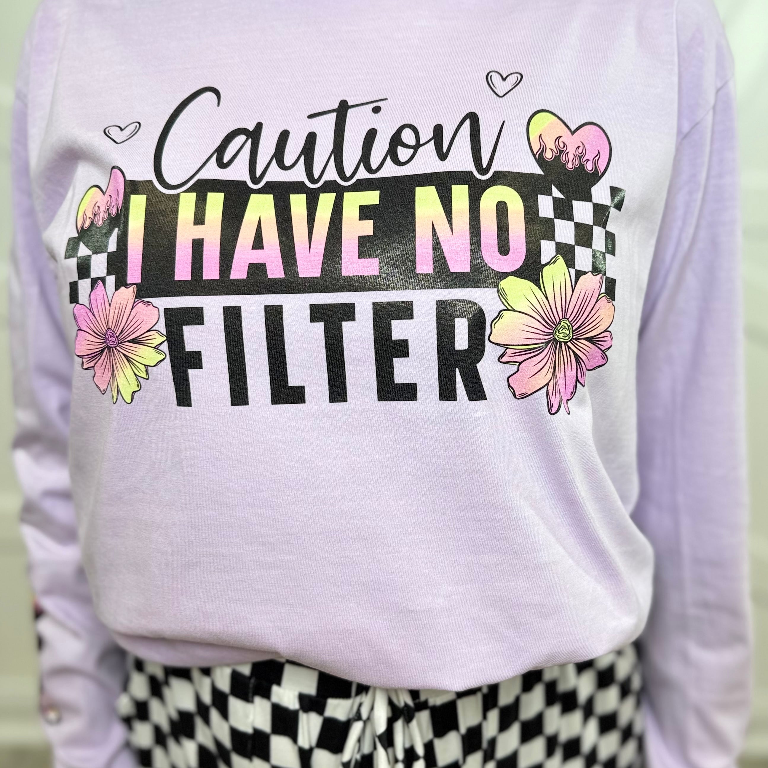 I Have No Filter Double Sleeve Graphic Long Sleeve-130 Graphic Tees-Heathered Boho-Heathered Boho Boutique, Women's Fashion and Accessories in Palmetto, FL