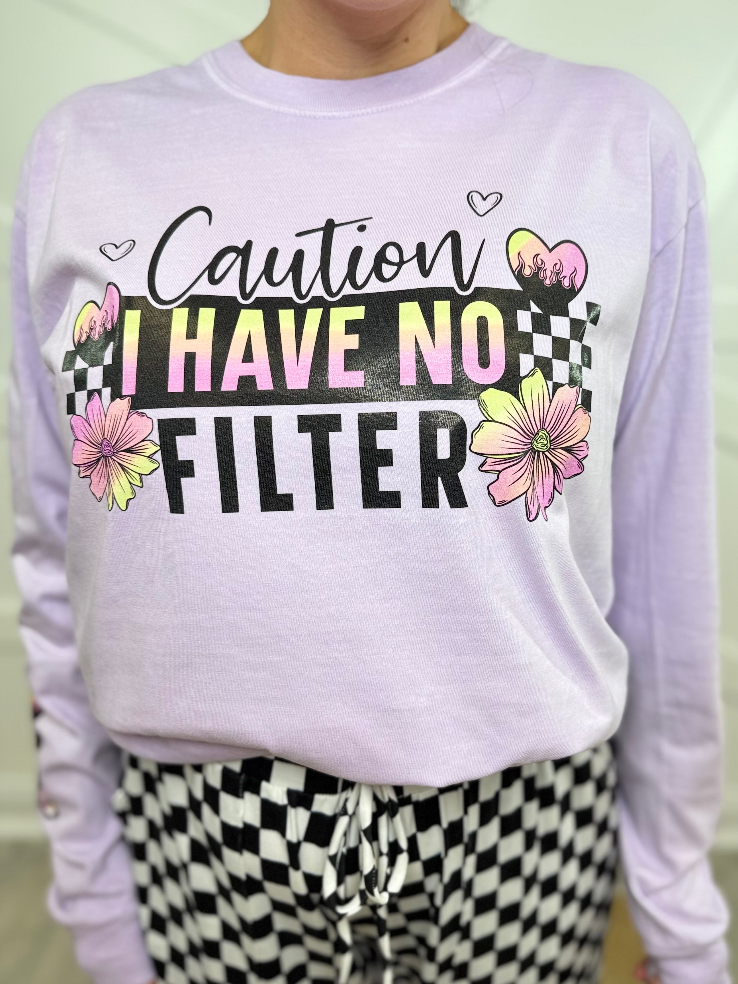 I Have No Filter Double Sleeve Graphic Long Sleeve-130 Graphic Tees-Heathered Boho-Heathered Boho Boutique, Women's Fashion and Accessories in Palmetto, FL