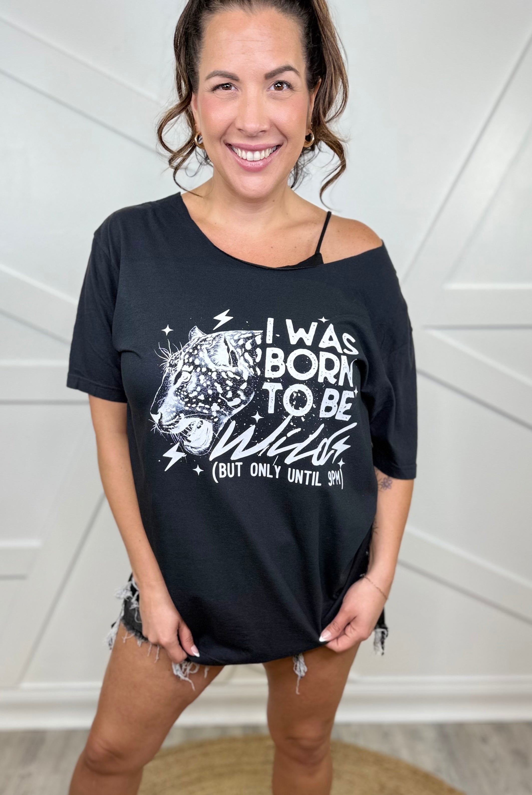 Custom Cut Wild Until 9 Graphic Tee- White Text-130 Graphic Tees-Heathered Boho-Heathered Boho Boutique, Women's Fashion and Accessories in Palmetto, FL