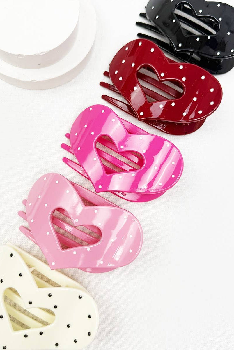 Polka Dot Heart Cut out Flat Hair Clip-340 Other Accessories-Love and Repeat-Heathered Boho Boutique, Women's Fashion and Accessories in Palmetto, FL