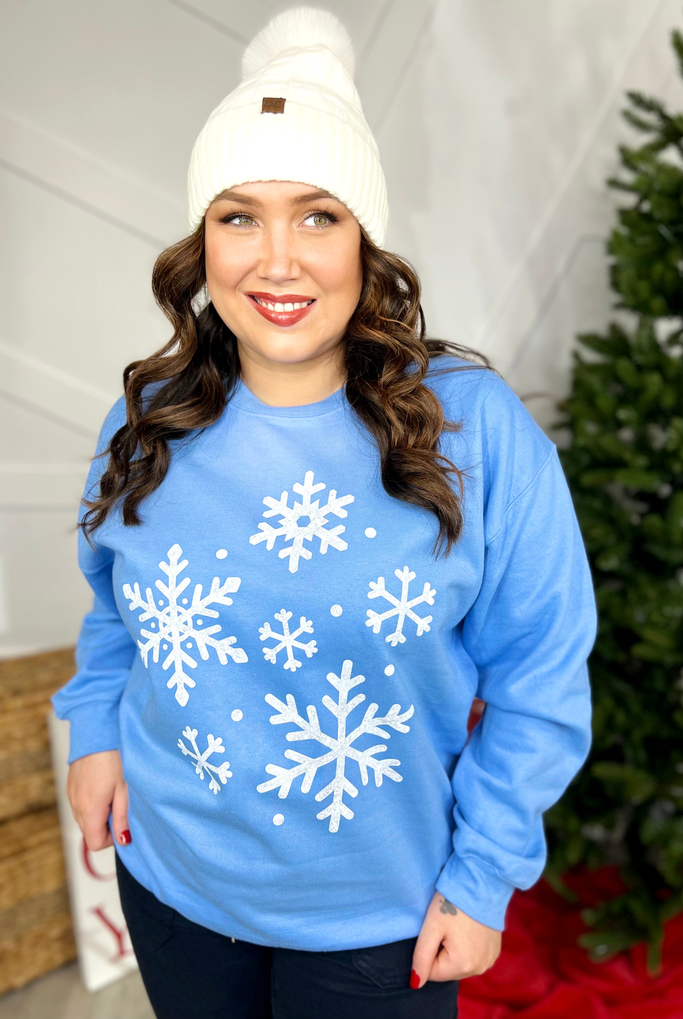 Glitter Snowflakes Graphic Sweatshirt-125 Sweater-Heathered Boho-Heathered Boho Boutique, Women's Fashion and Accessories in Palmetto, FL