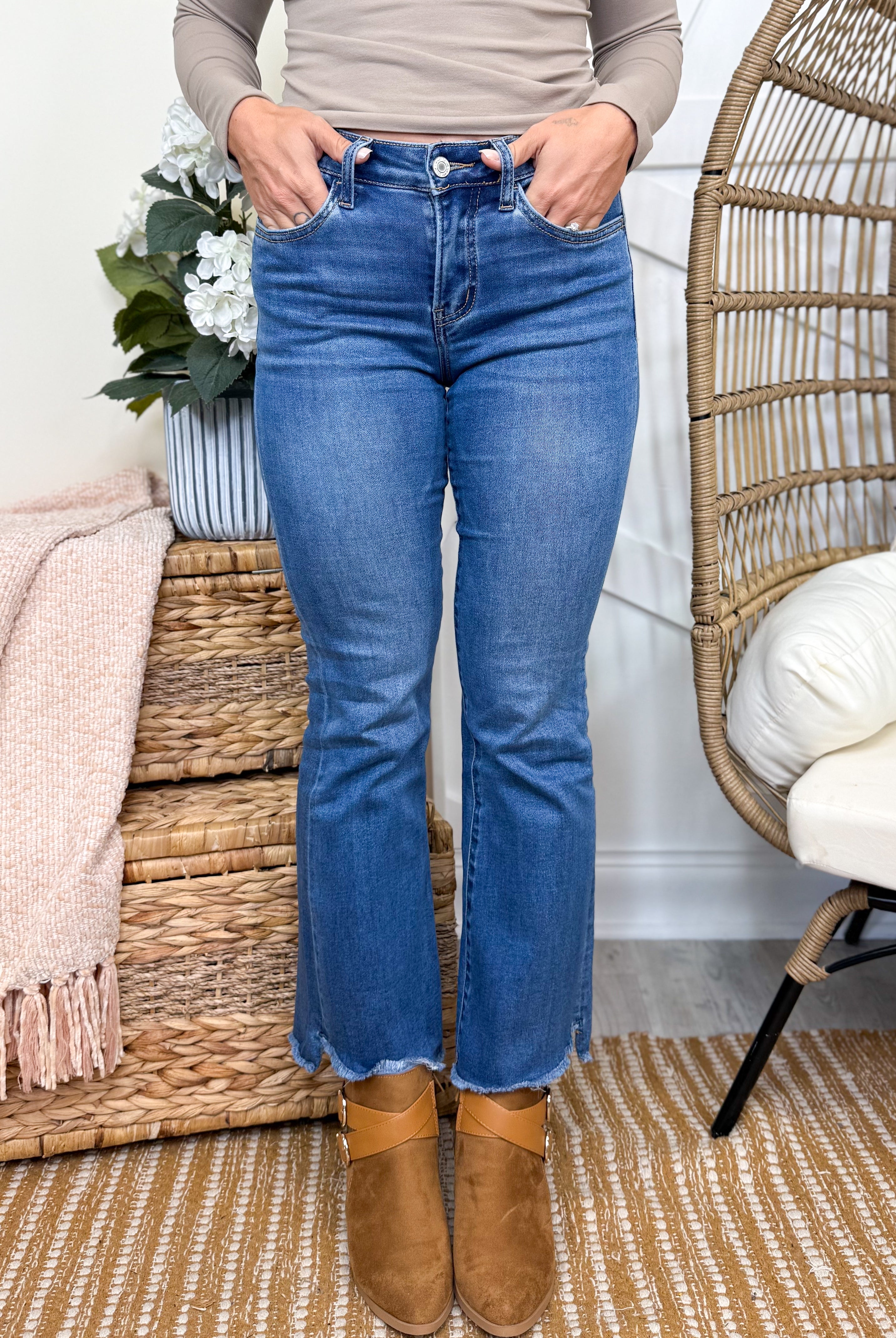 Marine Cropped Flare Jeans by Vervet-190 Jeans-Vervet-Heathered Boho Boutique, Women's Fashion and Accessories in Palmetto, FL